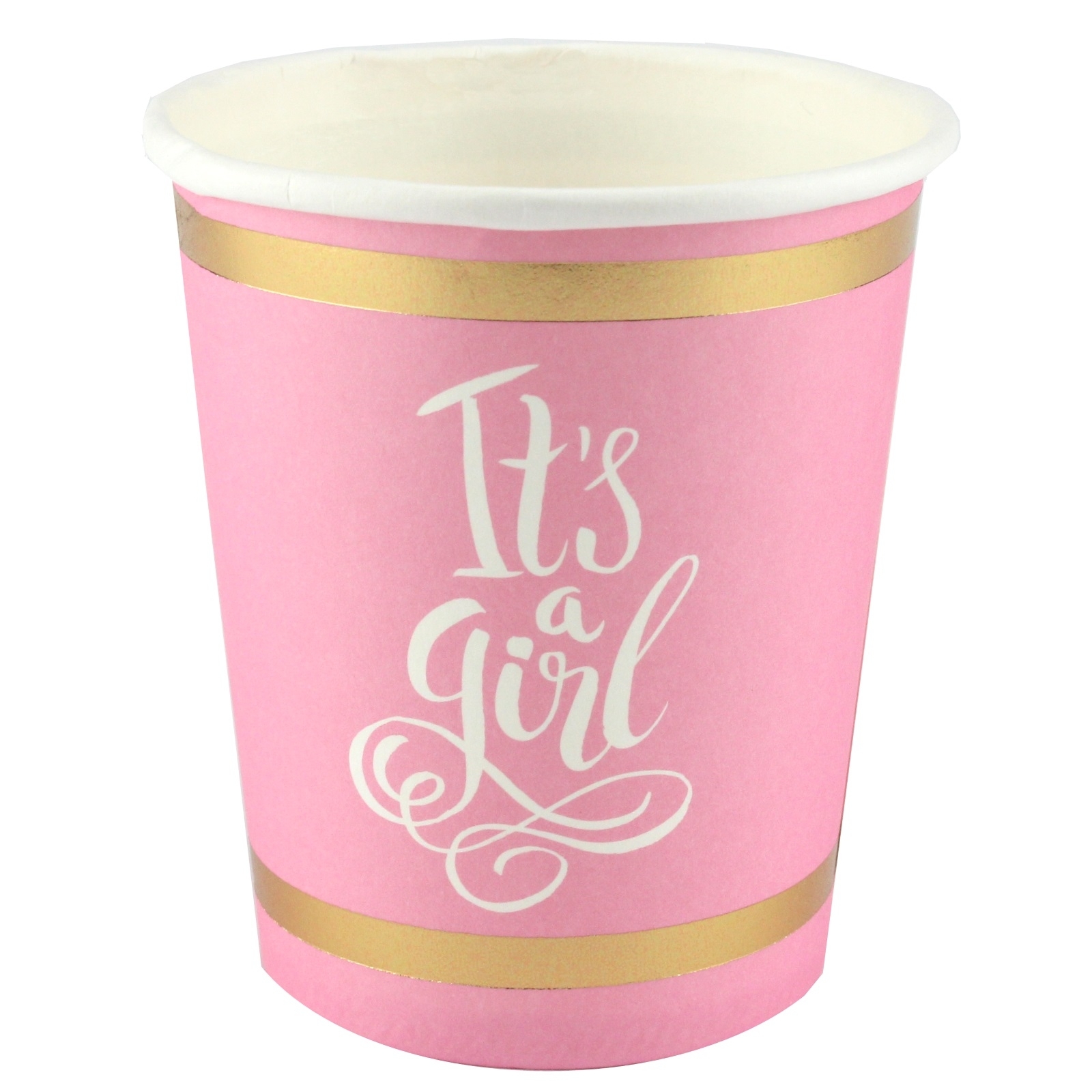 Pink and Gold It's a Girl Paper Cups (Pack of 12)