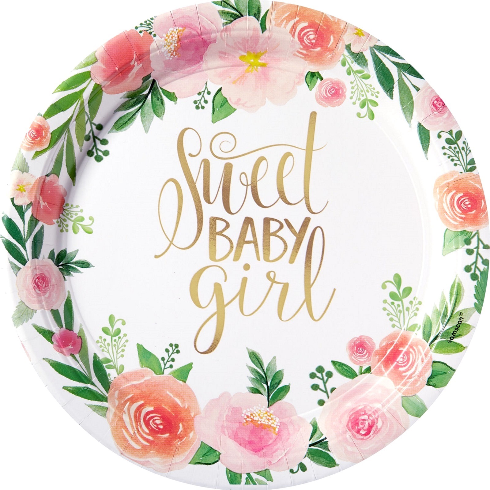 Floral Baby Girl Large Paper Plates (Pack of 8)
