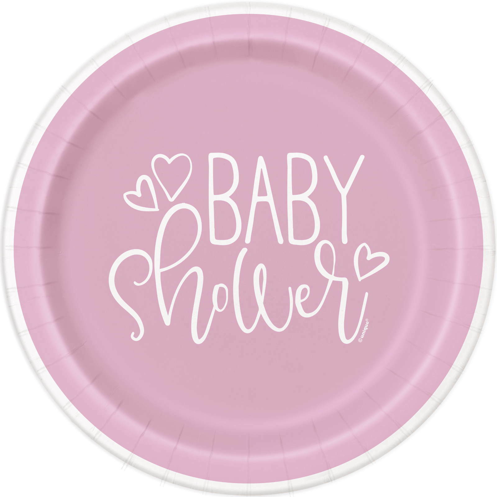 Pink Hearts Baby Shower Large Paper Plates (Pack of 8)