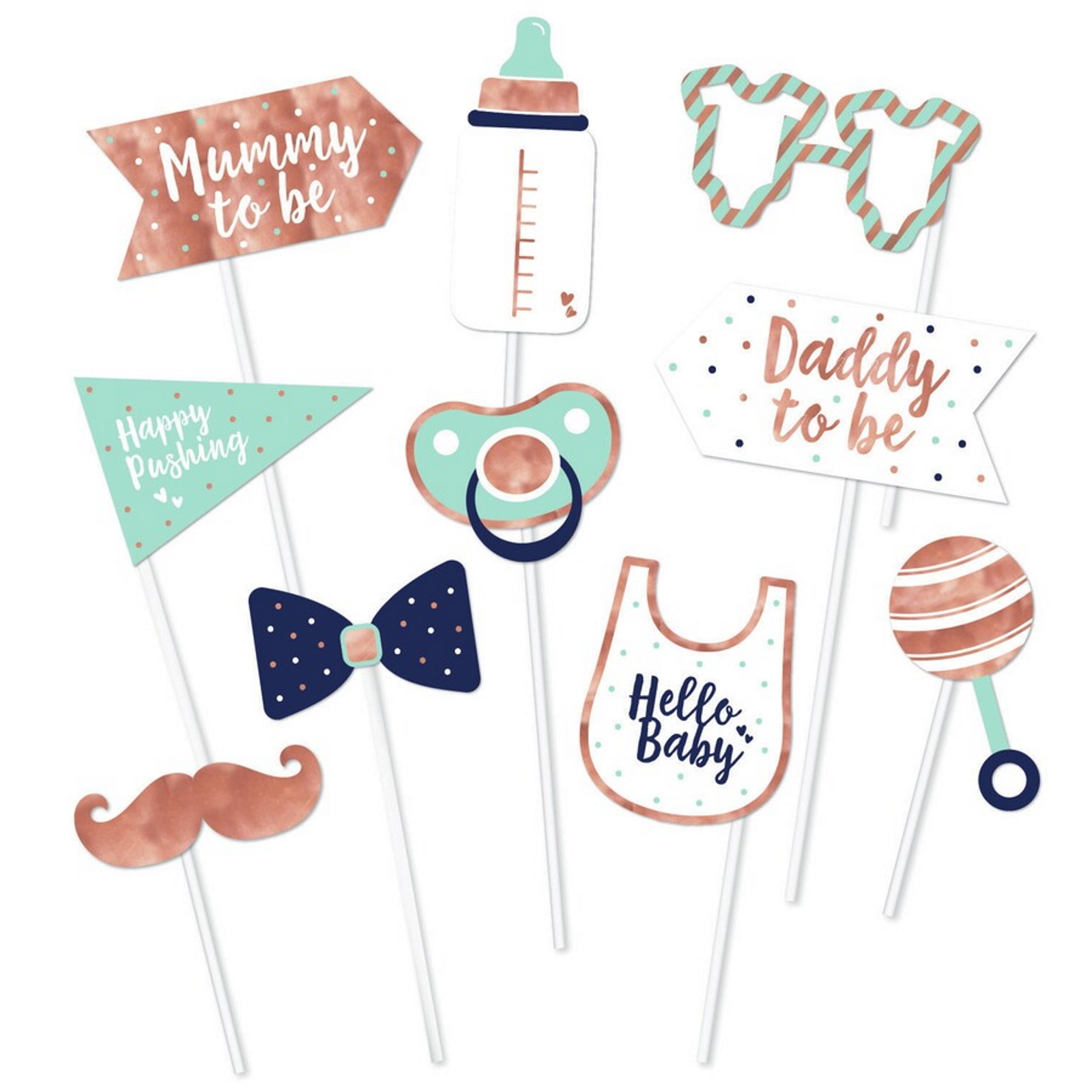 Rose Gold & Teal Baby Shower Photo Props (Set of 10)
