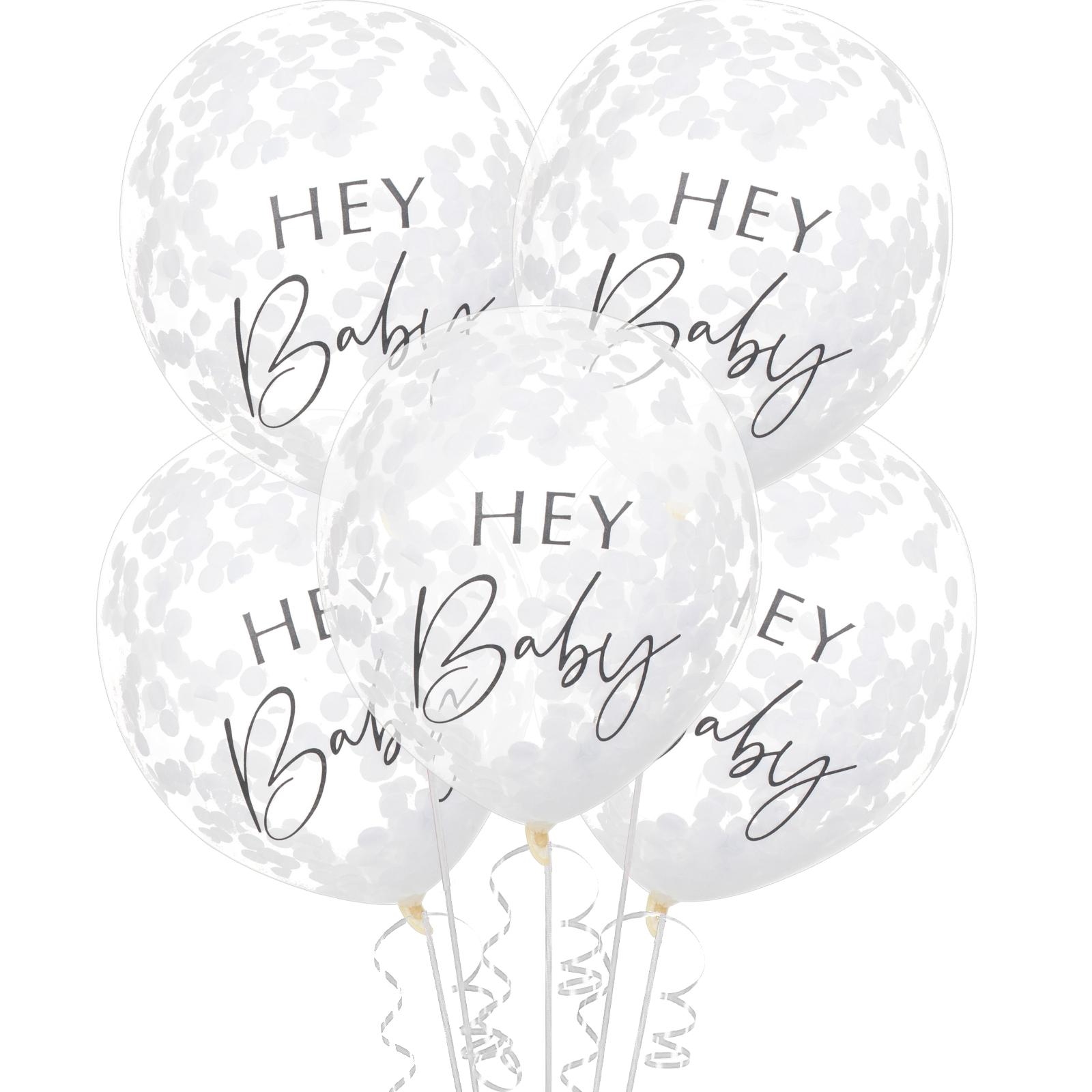 Ginger Ray Botanical Hey Baby White Confetti Filled Balloons (Pack of 5)