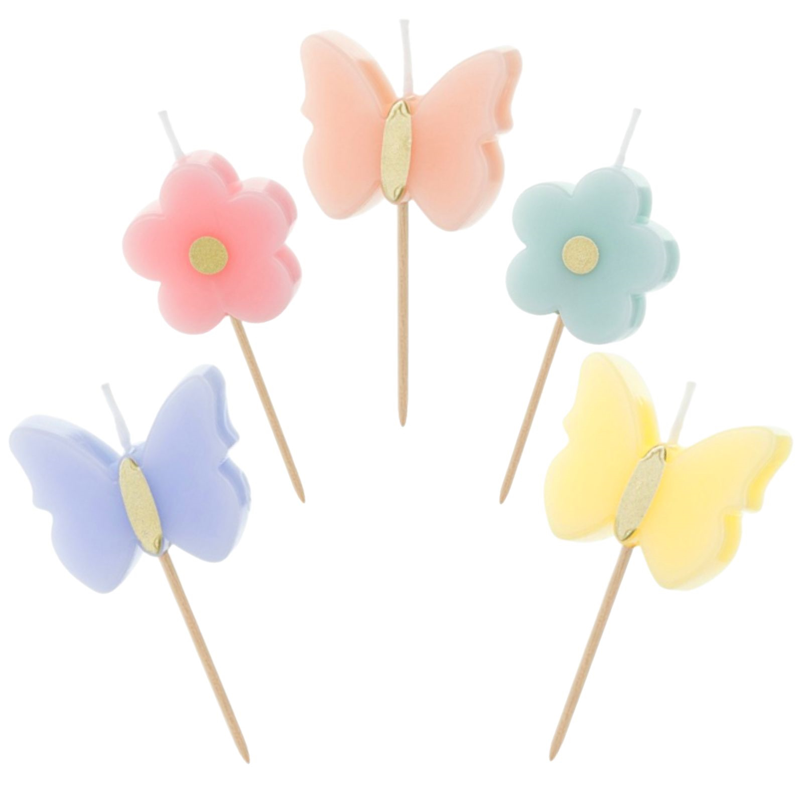 Pastel Butterfly and Flower Candles (Set of 5)