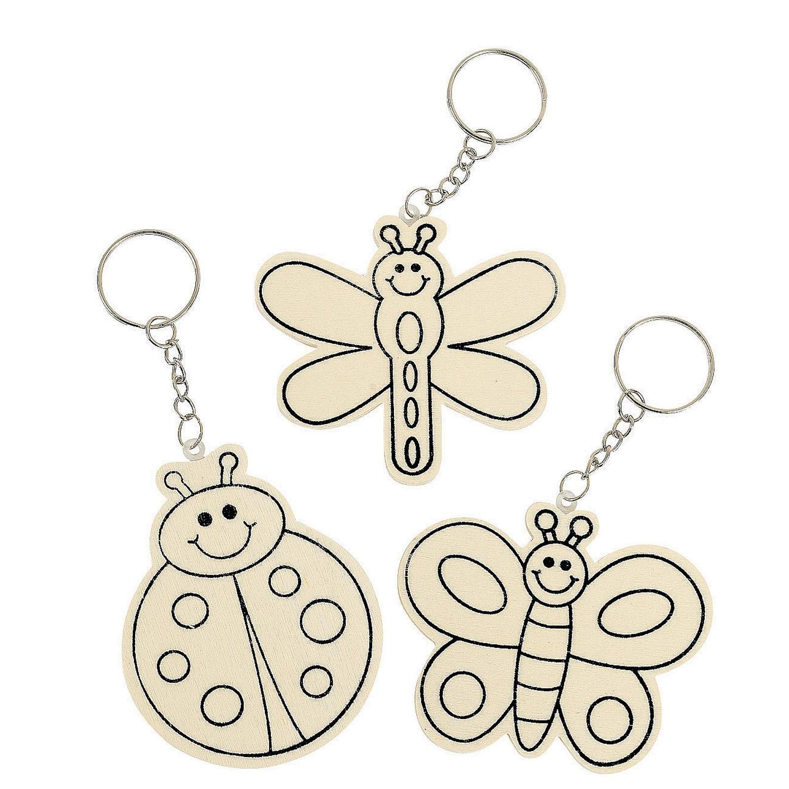 Wooden Colour Your Own Bug Keyrings (Pack of 12)