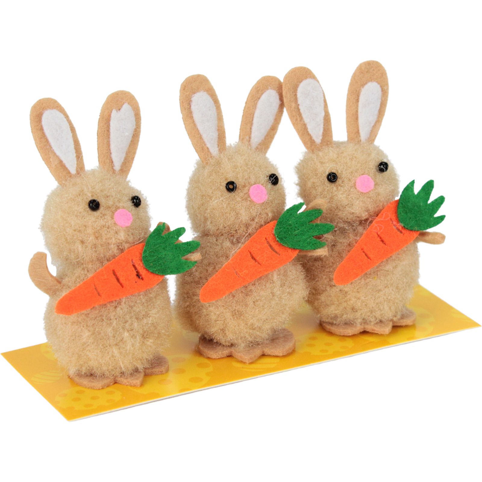 Fluffy Brown Bunnies With Carrots 6cm (Pack of 3)