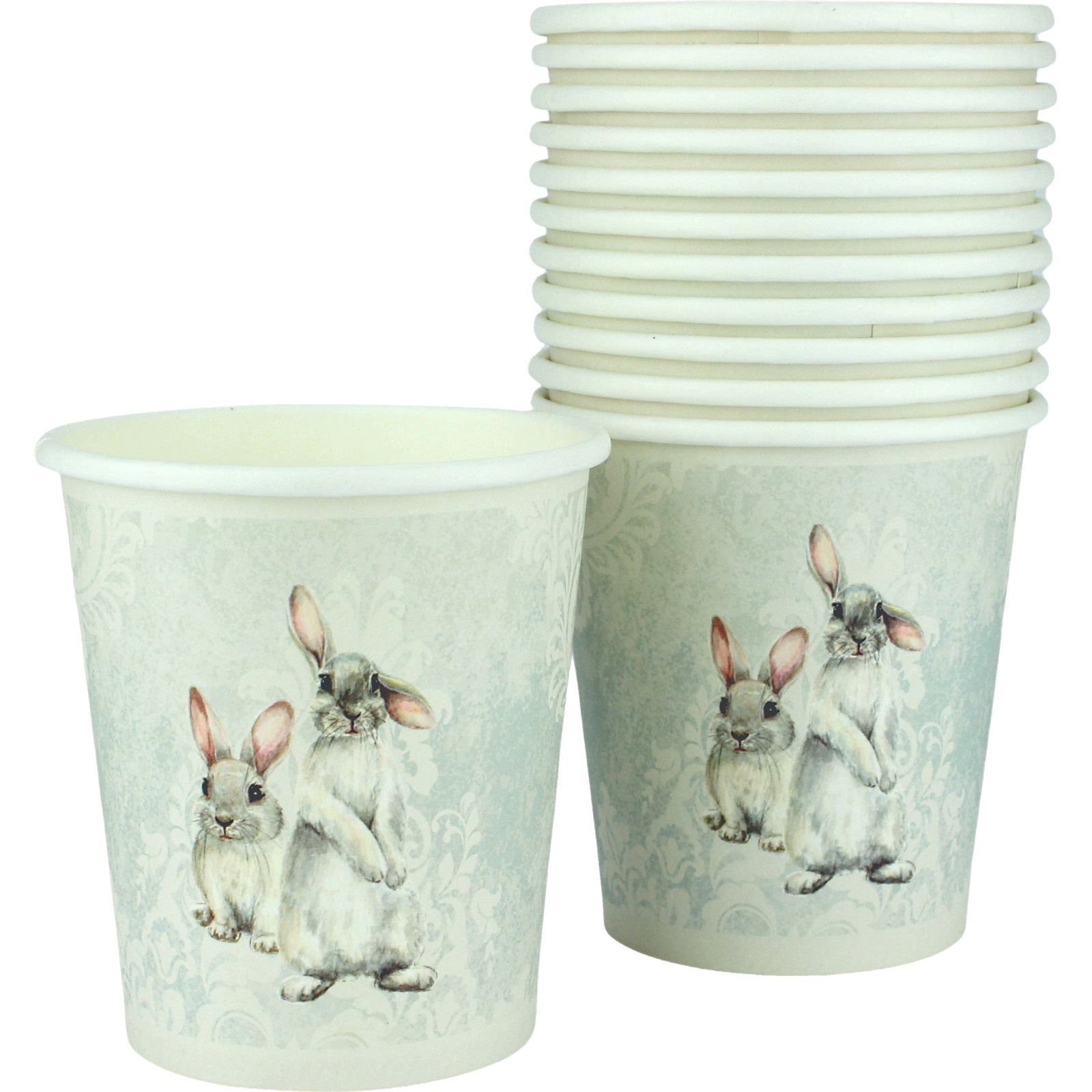 Damask Bunny Paper Cups (Pack of 12) - Discount Party Supplies