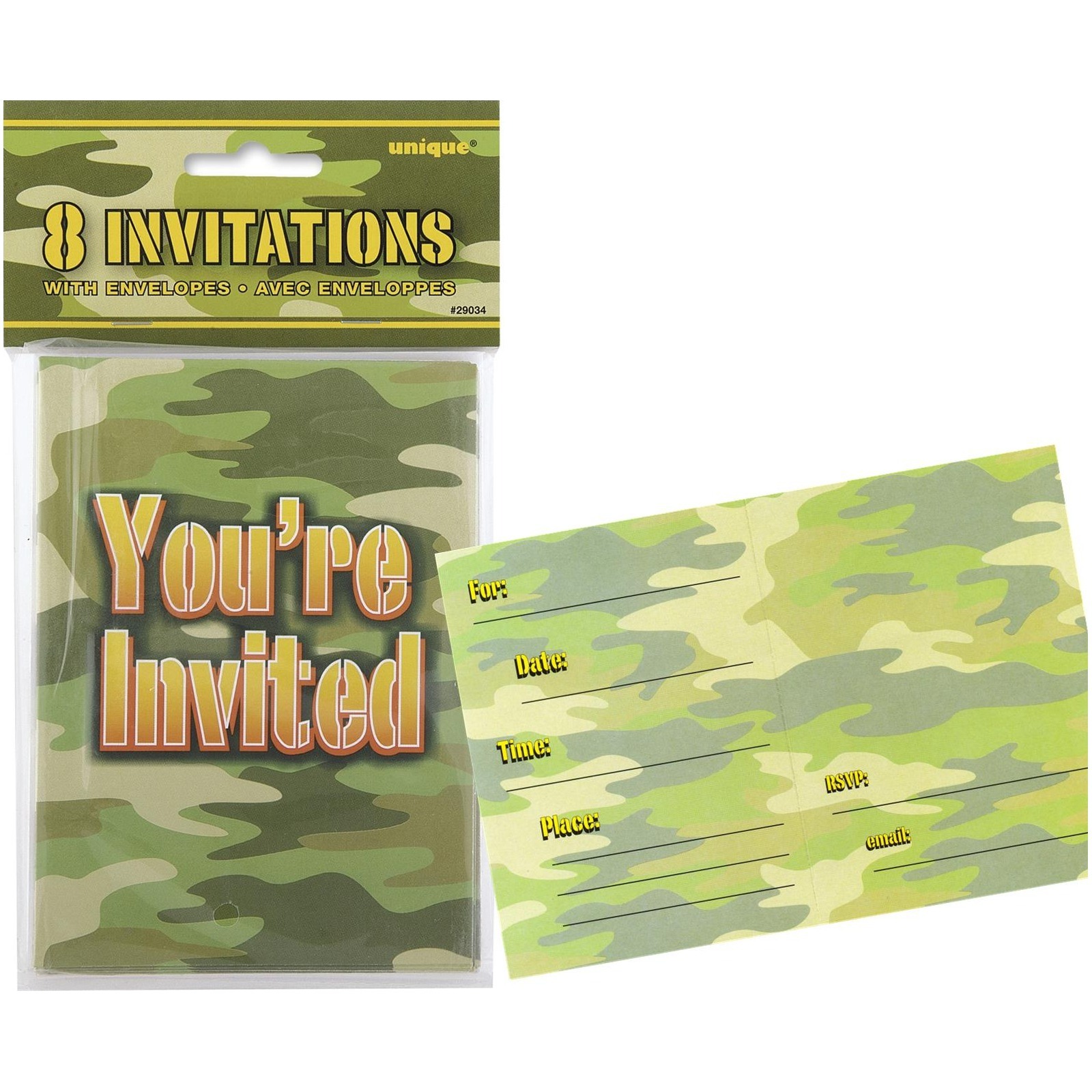 Camouflage Party Invitations (Pack of 8)