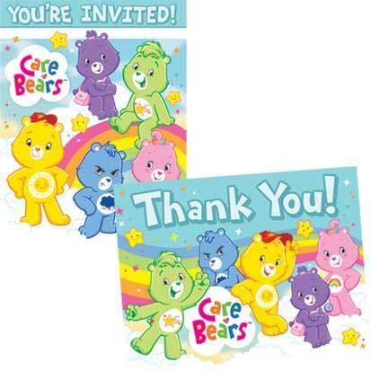 Care Bears Party Invitations & Thank You Cards (8 of each)