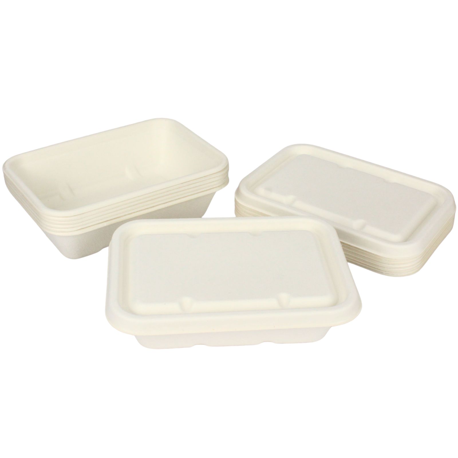 White Eco Sugar Cane Food Containers With Lids 500ml (Pack of 8)