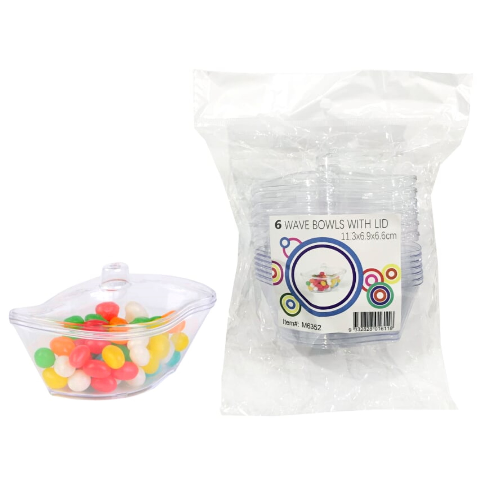 Small Plastic Wave Bowls with Lids (Pack of 6)
