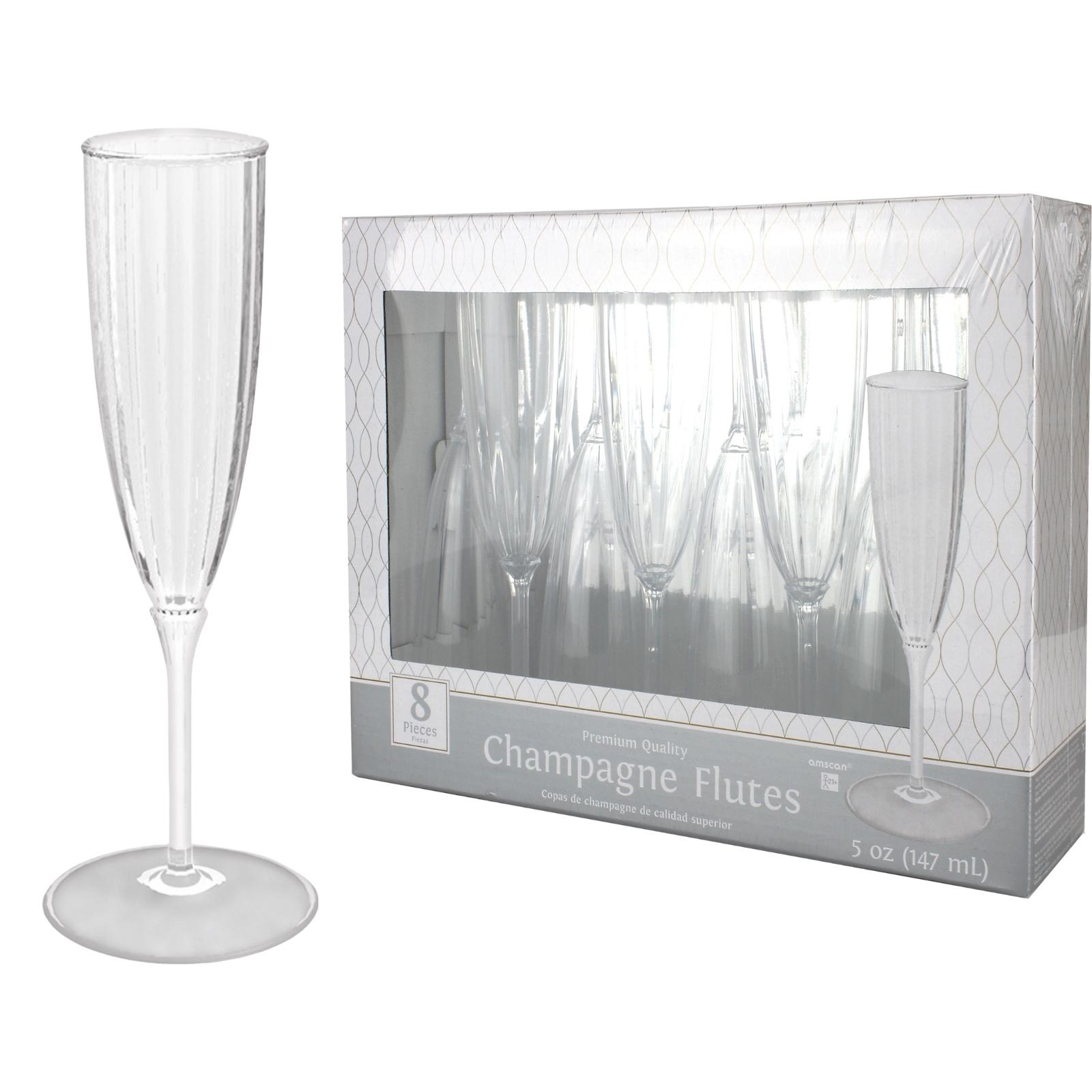 Clear Ribbed Plastic Champagne Glasses (Pack of 8)