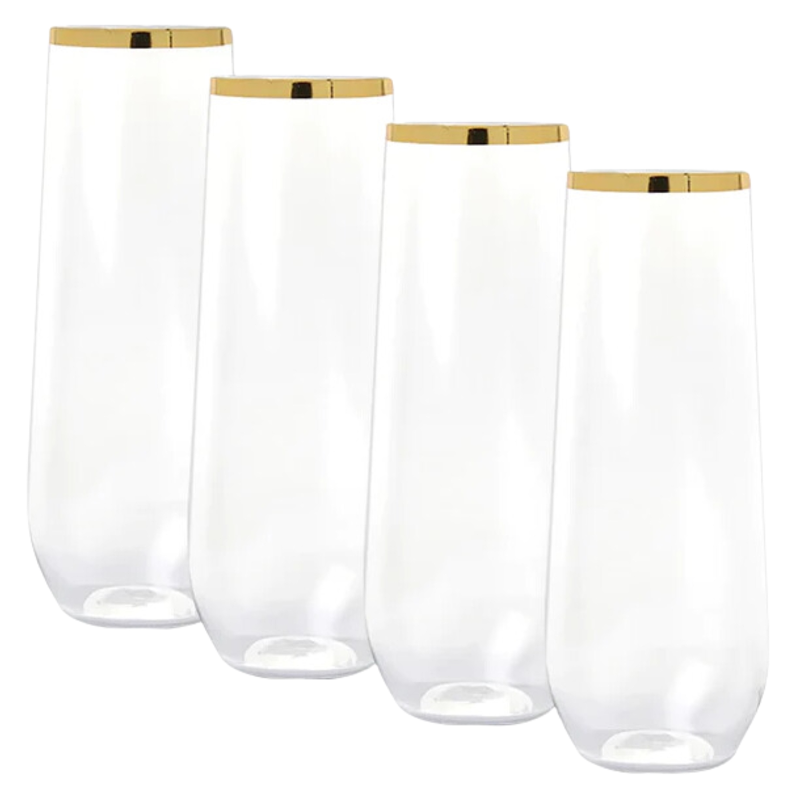 Gold Trim Plastic Stemless Champagne Glasses 250ml (Pack of 4)