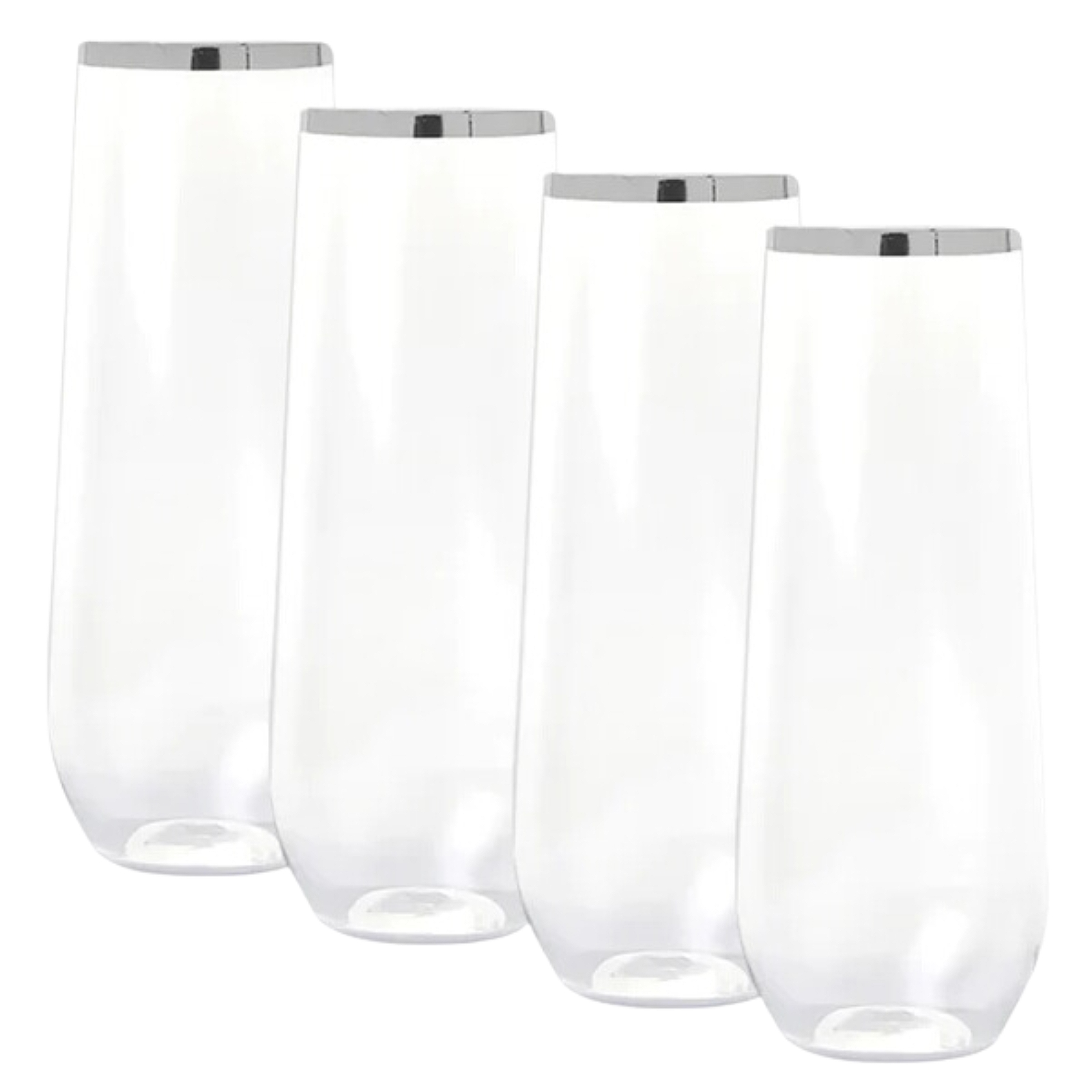 Silver Trim Plastic Stemless Champagne Glasses 250ml (Pack of 4) 