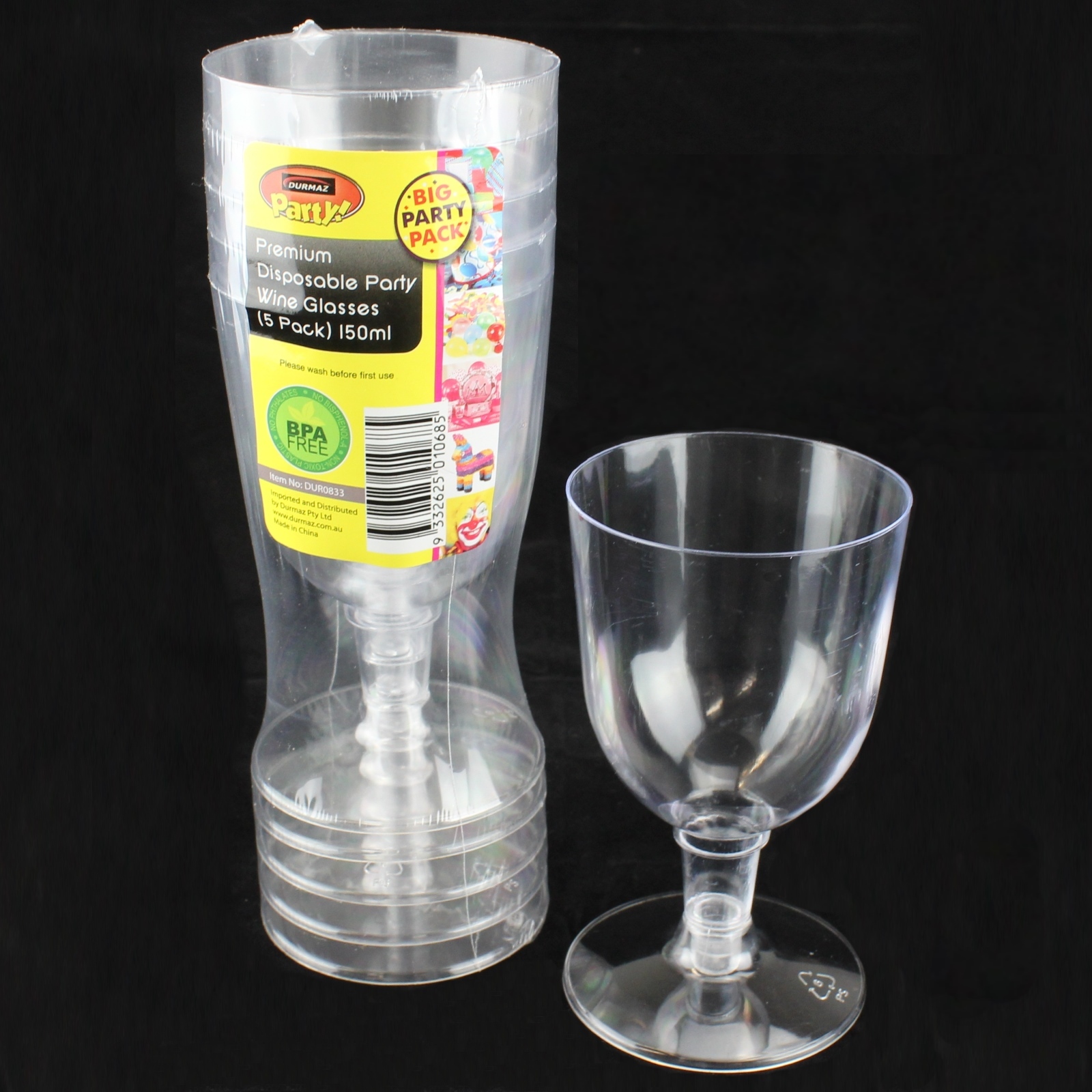 Clear Plastic Wine Glasses (Pack of 5)