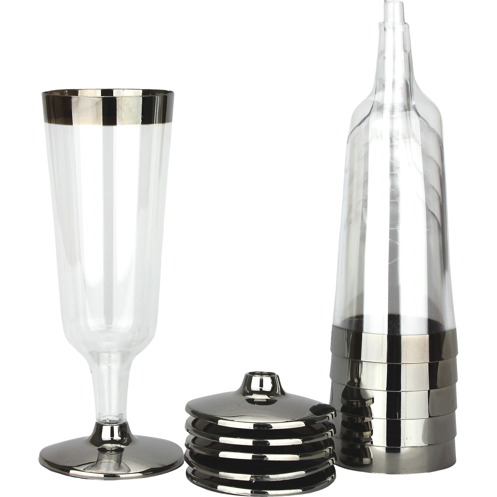 Silver Trim Plastic Champagne Glasses (Pack of 6)