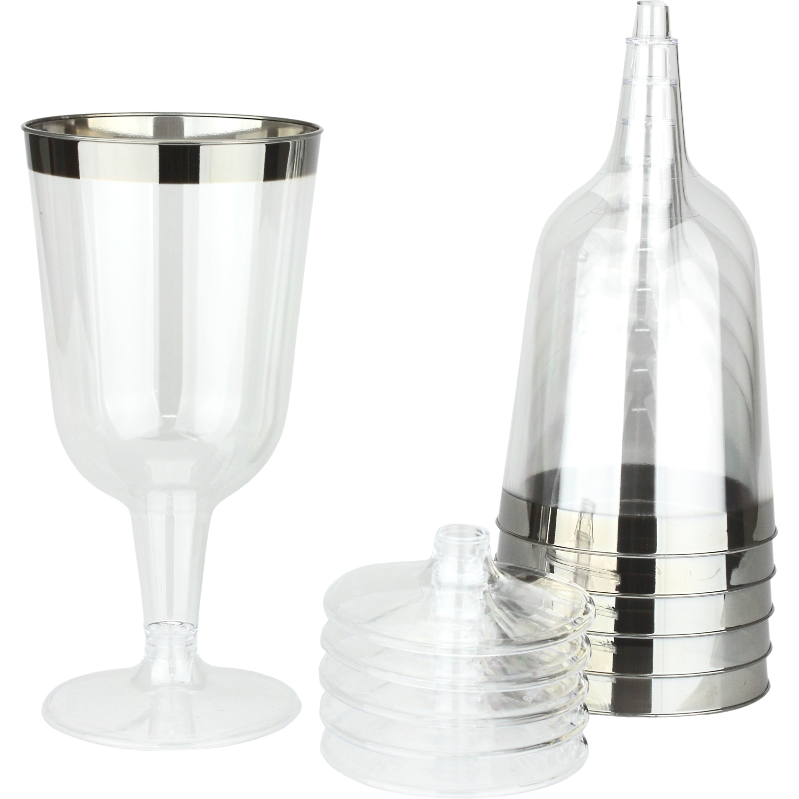 Silver Trim Plastic Wine Glasses (Pack of 6)