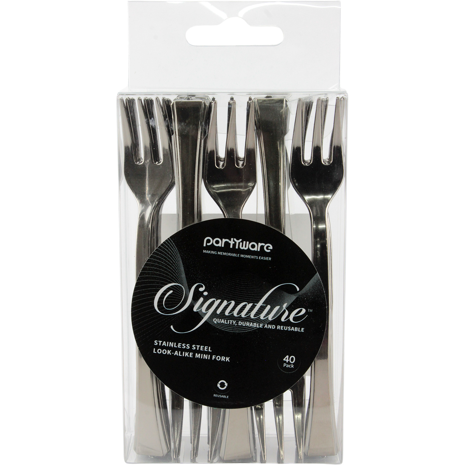Stainless Steel Look Reusable Plastic Mini Cocktail Forks (Pack of 40
