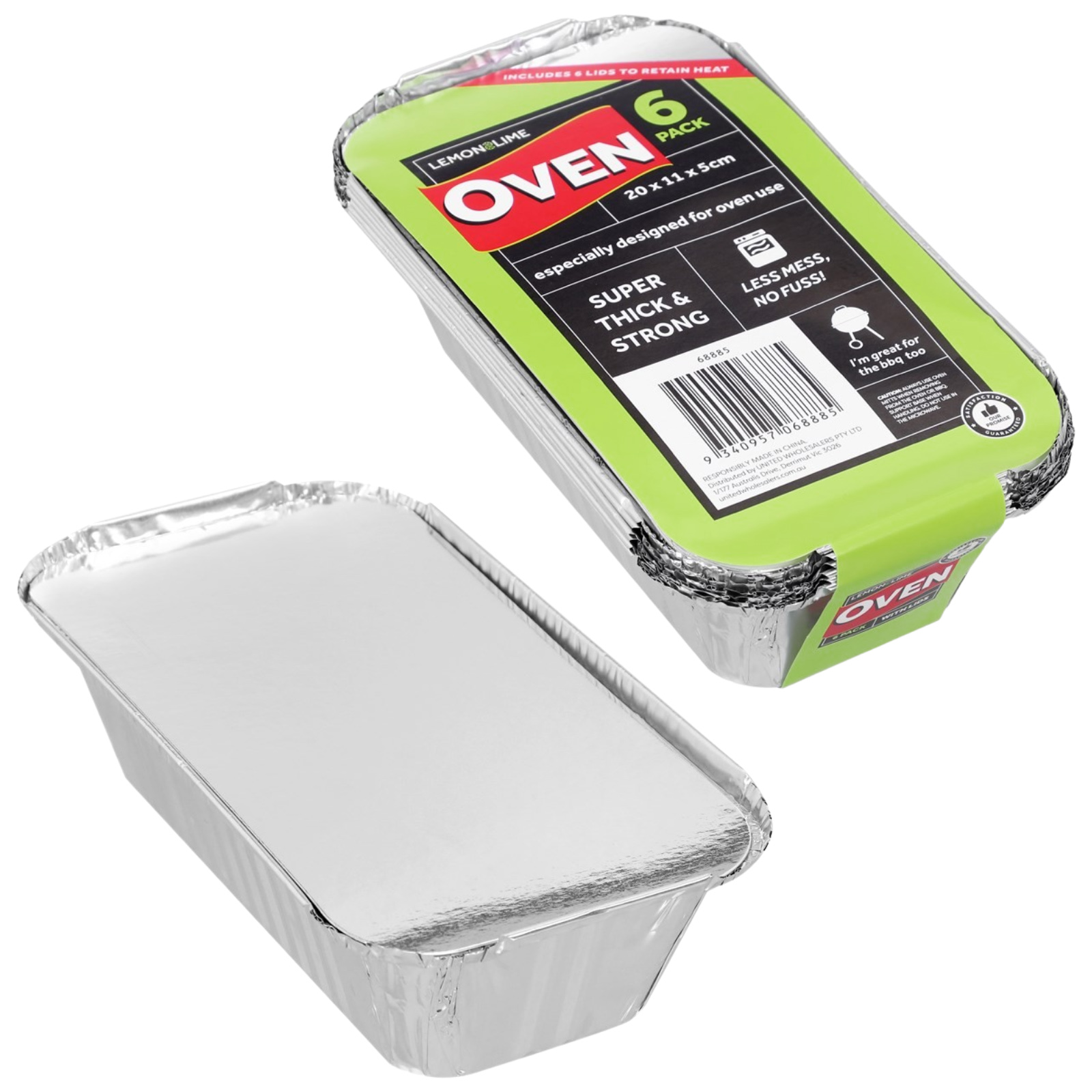 Foil Oven Trays with Lids 20cm x 11cm x 5cm (Pack of 6)