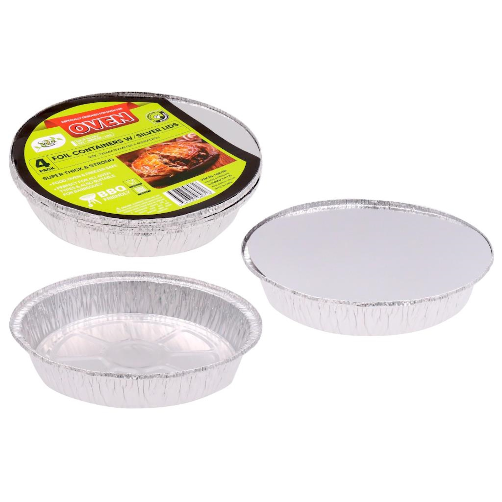Round Foil Oven Trays with Silver Lids 23cm x 4cm (Pack of 4) 