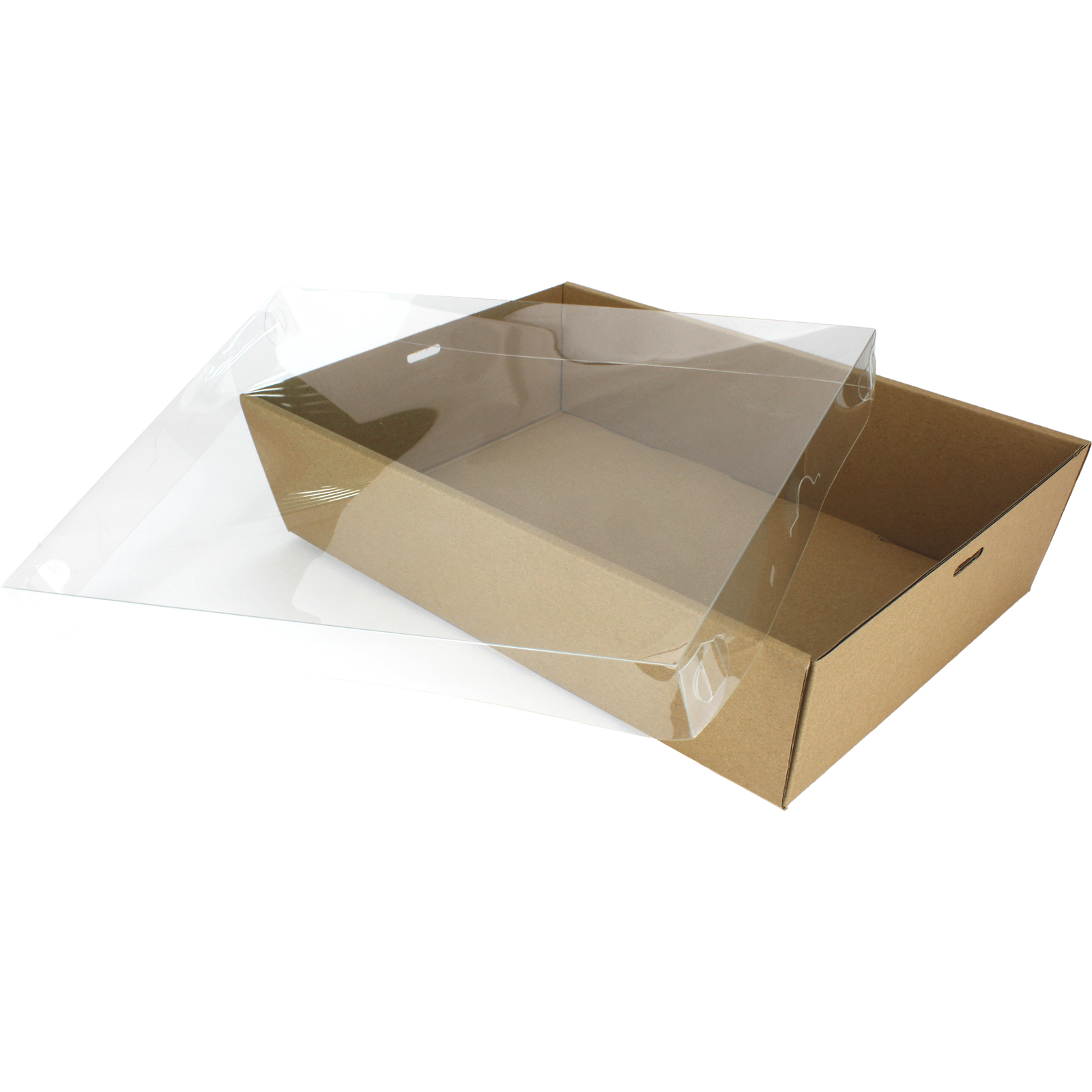 Kraft Grazing Box with Clear Plastic Lid 30.5cm x 20.5cm x 8cm