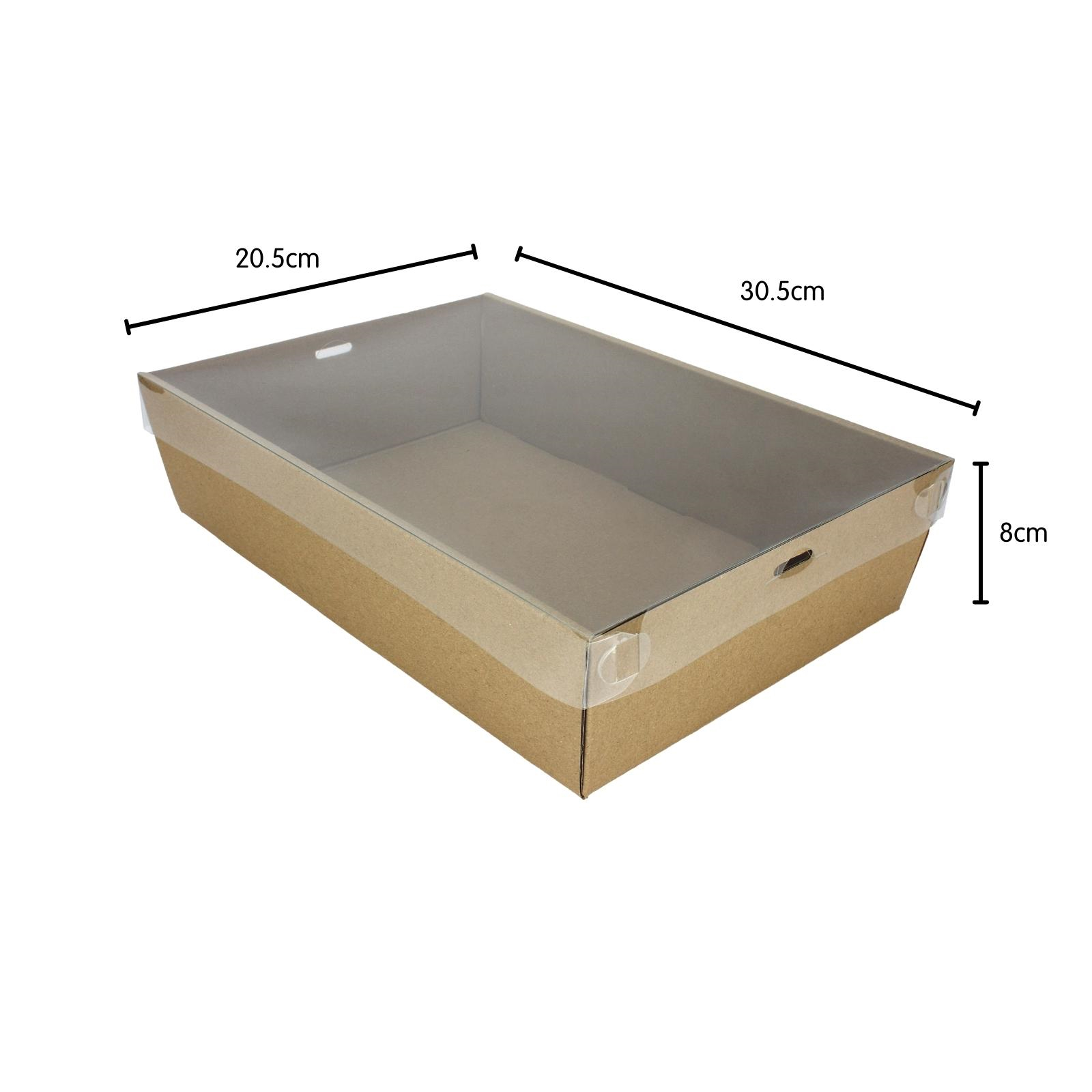 Kraft Grazing Box with Clear Plastic Lid 30.5cm x 20.5cm x 8cm