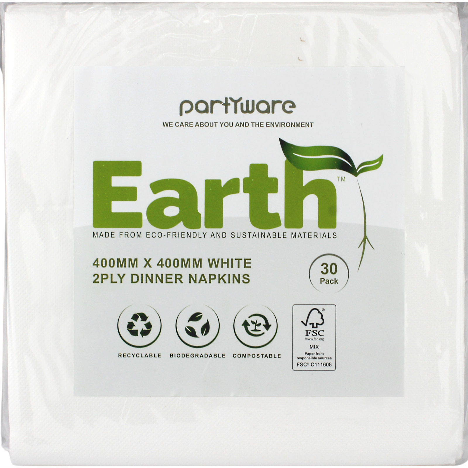 Earth Eco White Large Napkins / Serviettes (Pack of 30)
