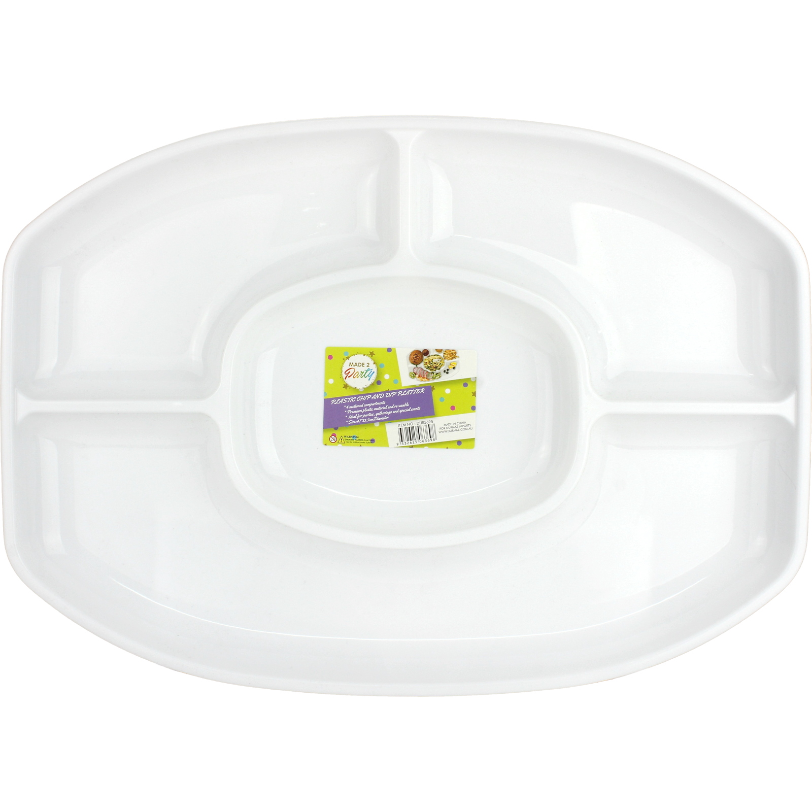 White Plastic Chip and Dip Oval Platter 47cm