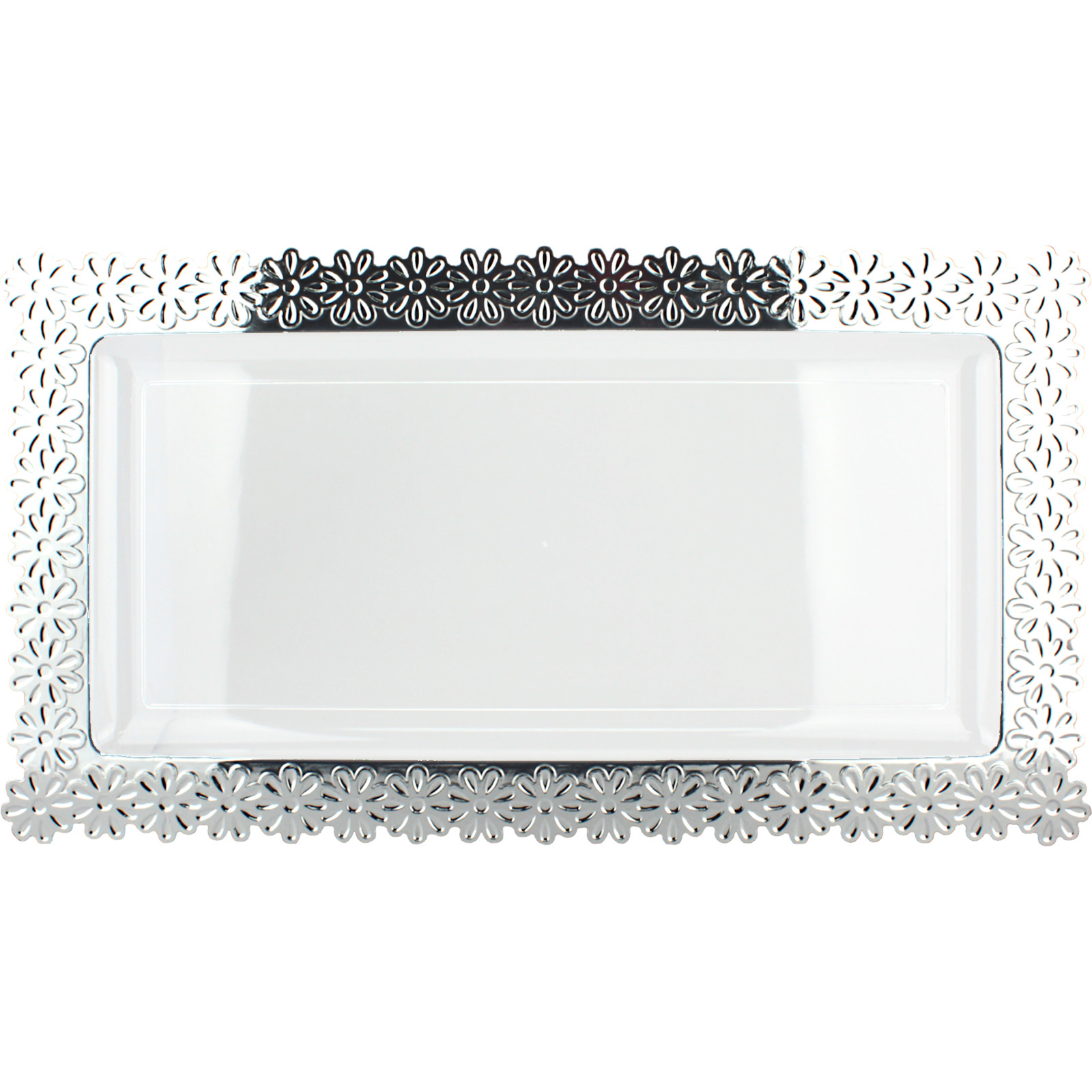 Clear Serving Platter With Silver Floral Edge 40cm 