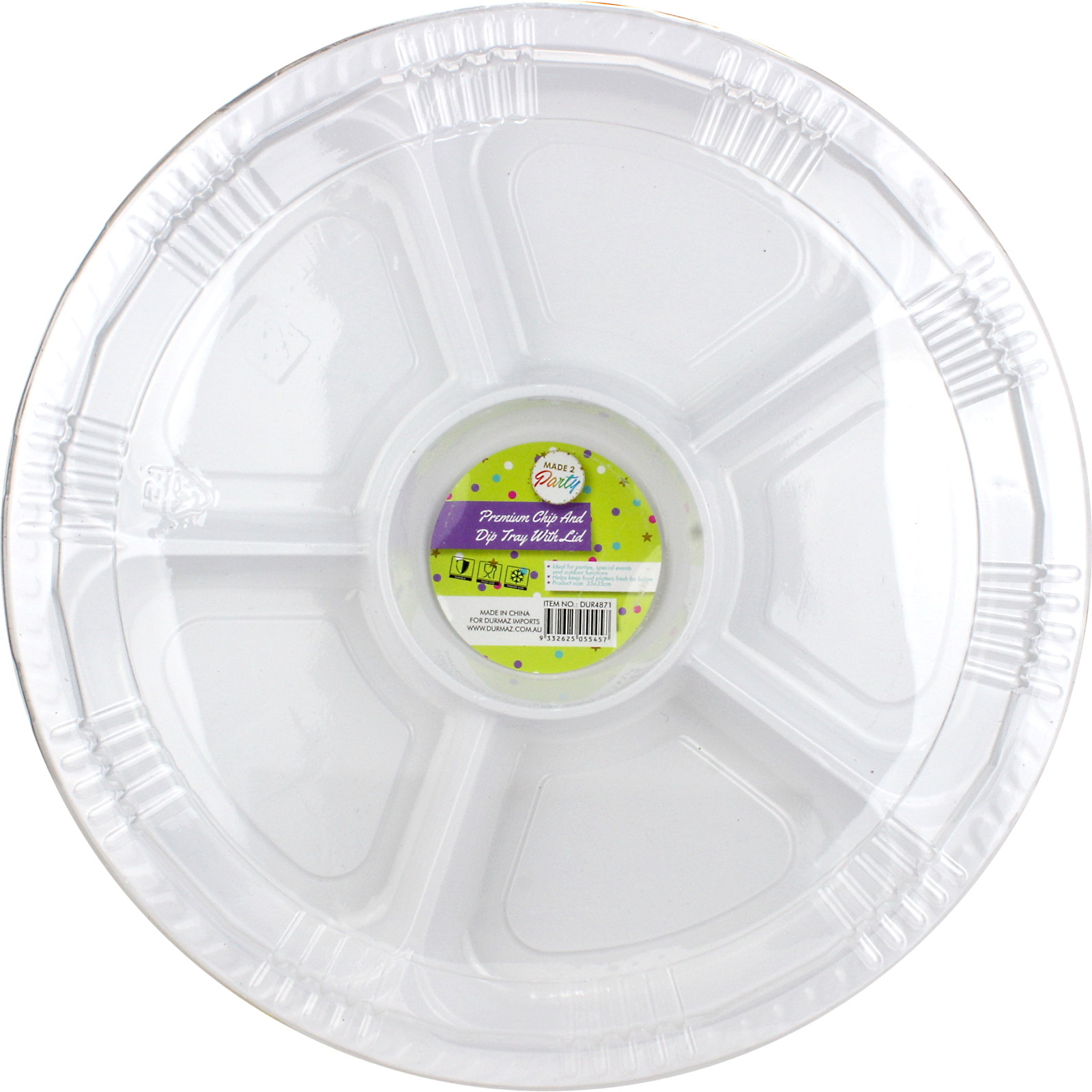Plastic Chip and Dip Platter with Lid (5 Section) Plates, Platters