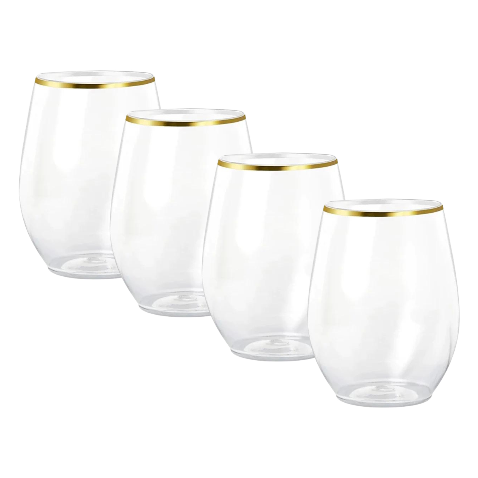Gold Trim Plastic Stemless Wine Glasses 350ml (Pack of 4) 