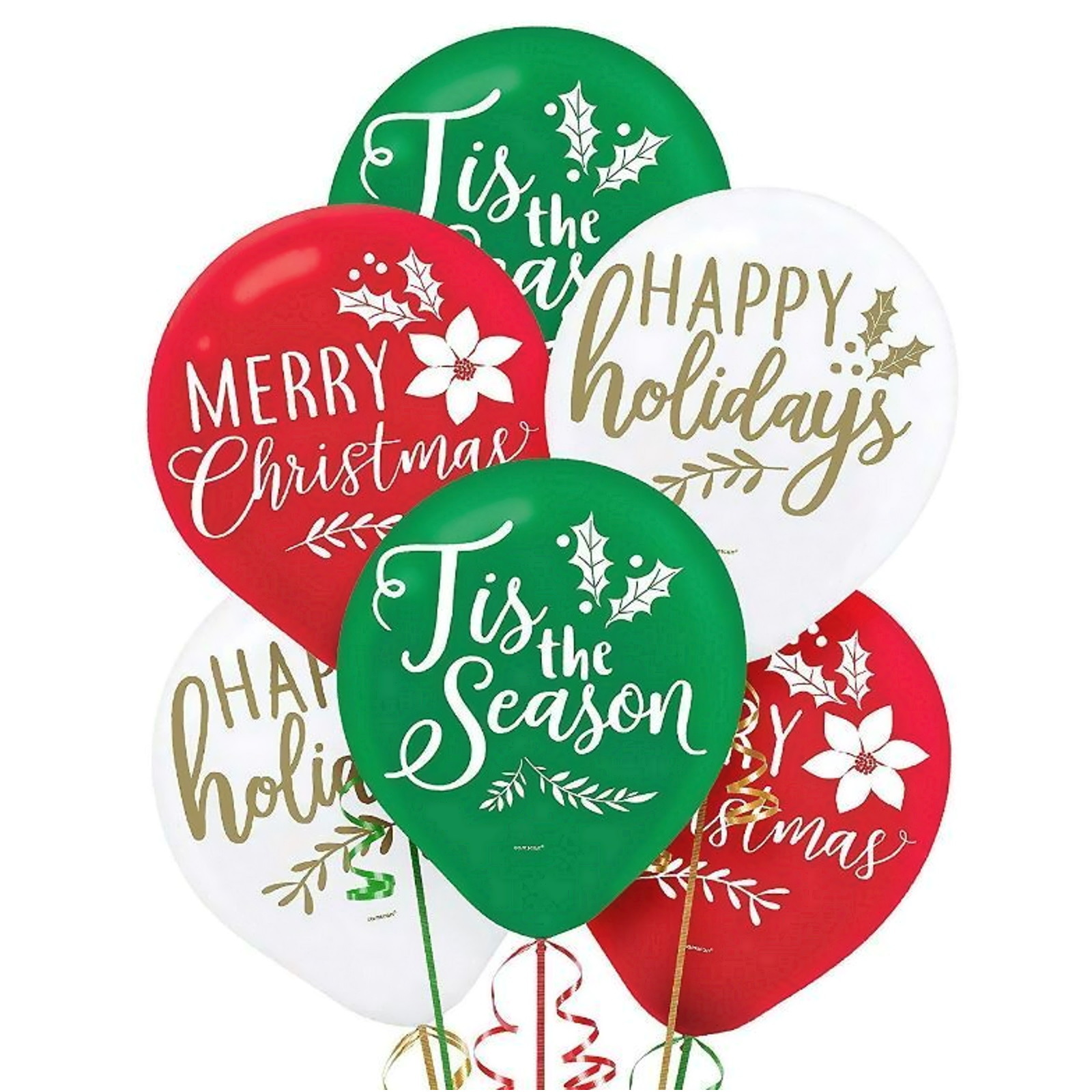 Christmas Holly Holiday Balloons (Pack of 15)