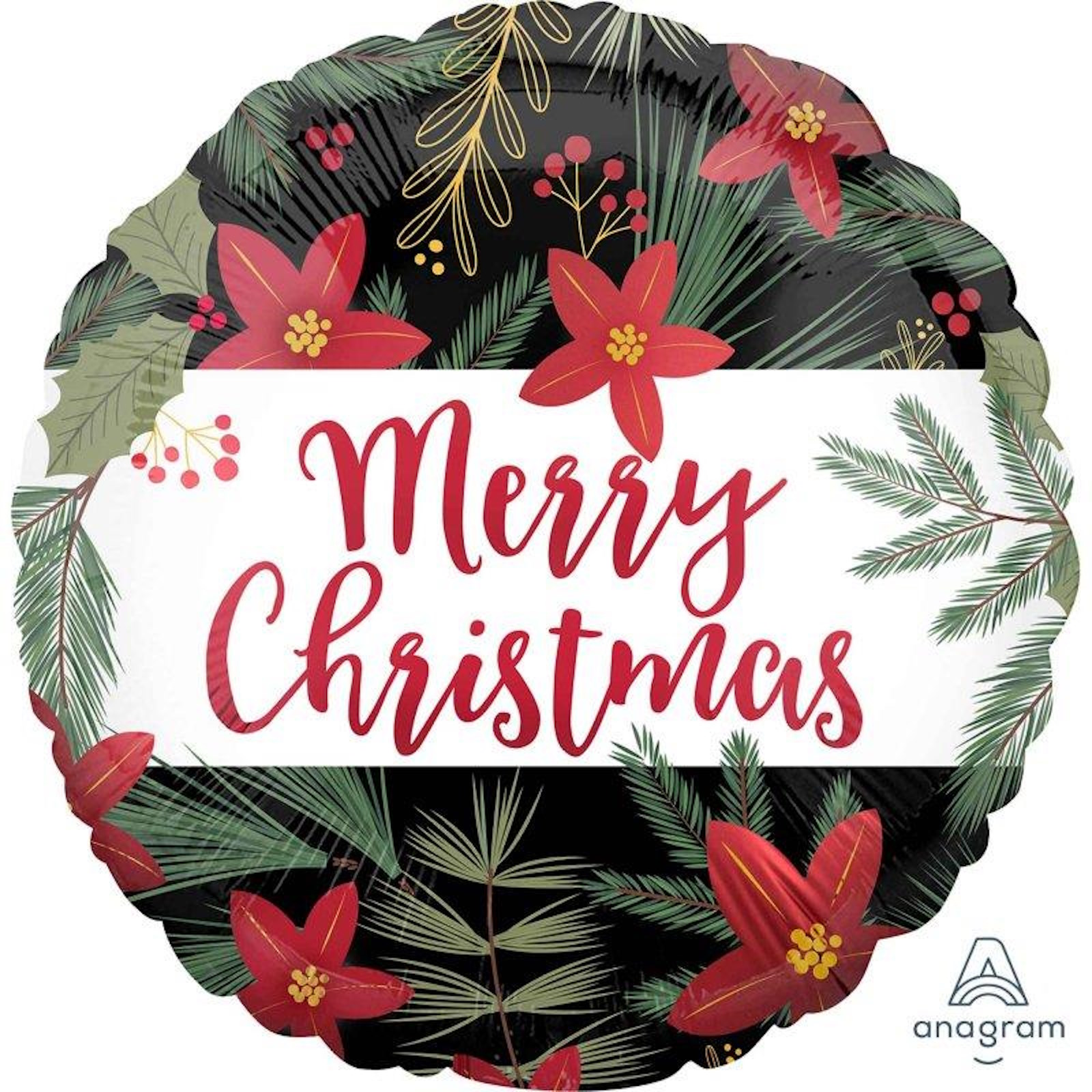 Standard Satin Merry Christmas Poinsettia 45cm Foil Balloon