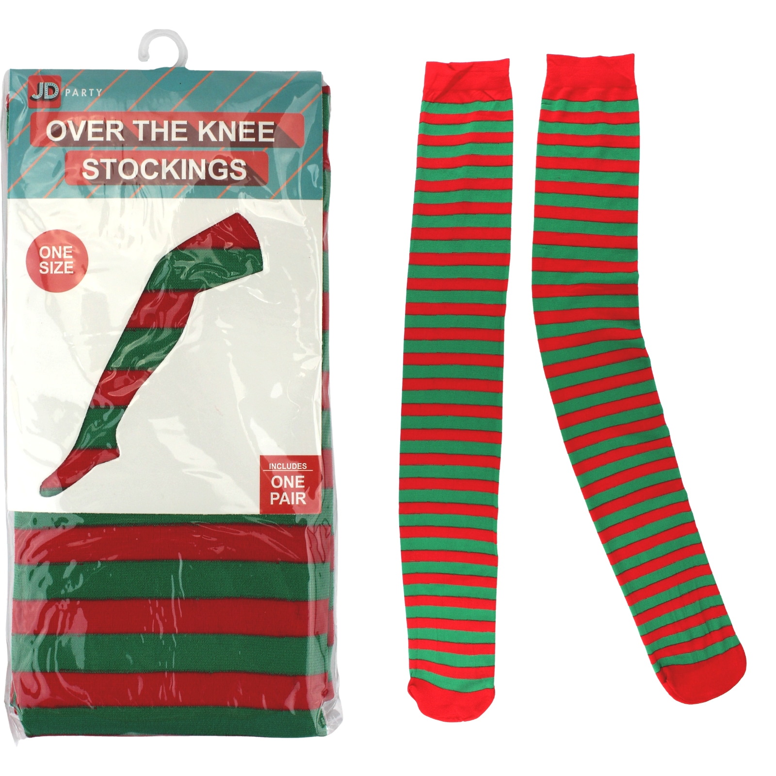 Over The Knee Red & Green Striped Stockings (1 Pair)