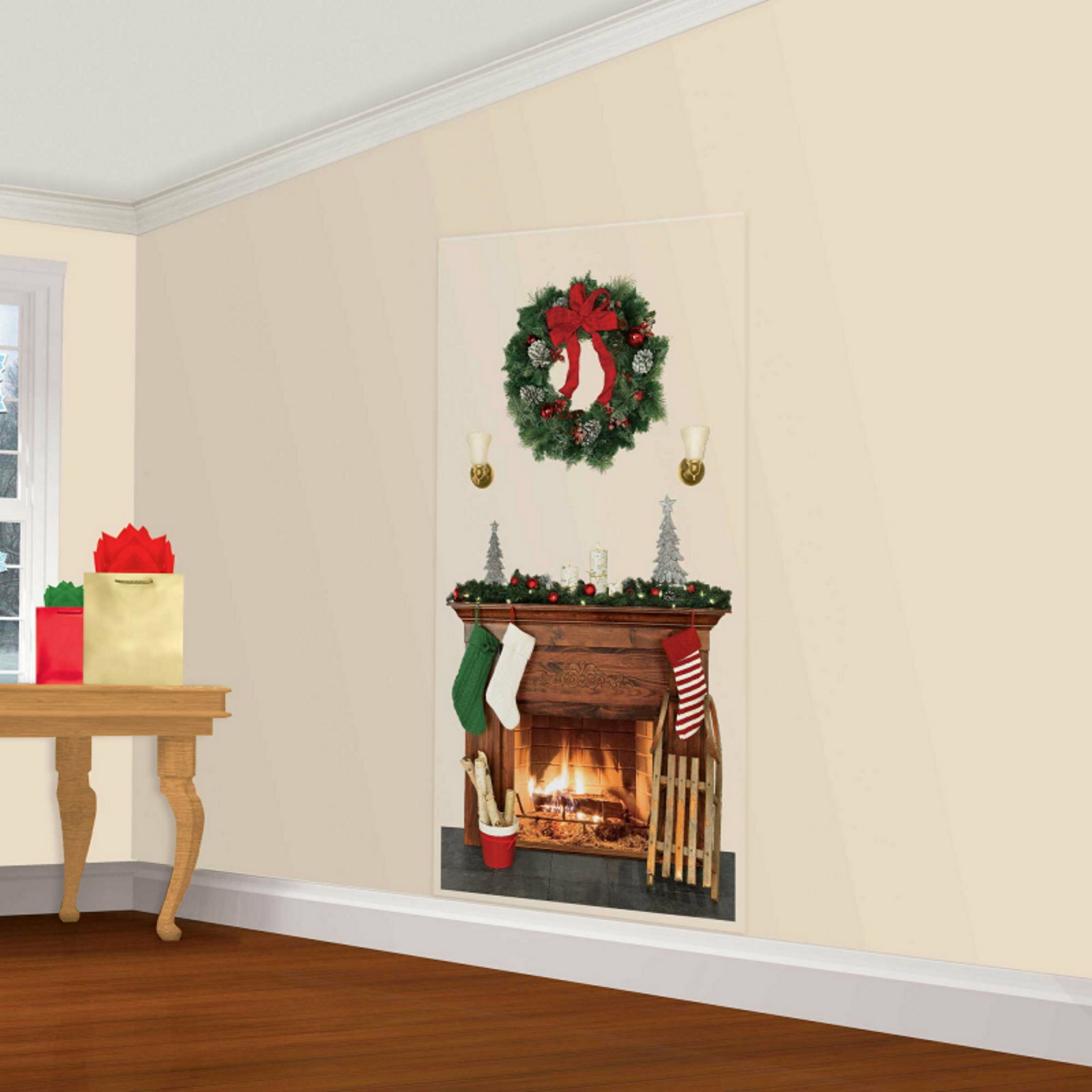 Christmas Holiday Fireplace Scene Setter Wall Decoration