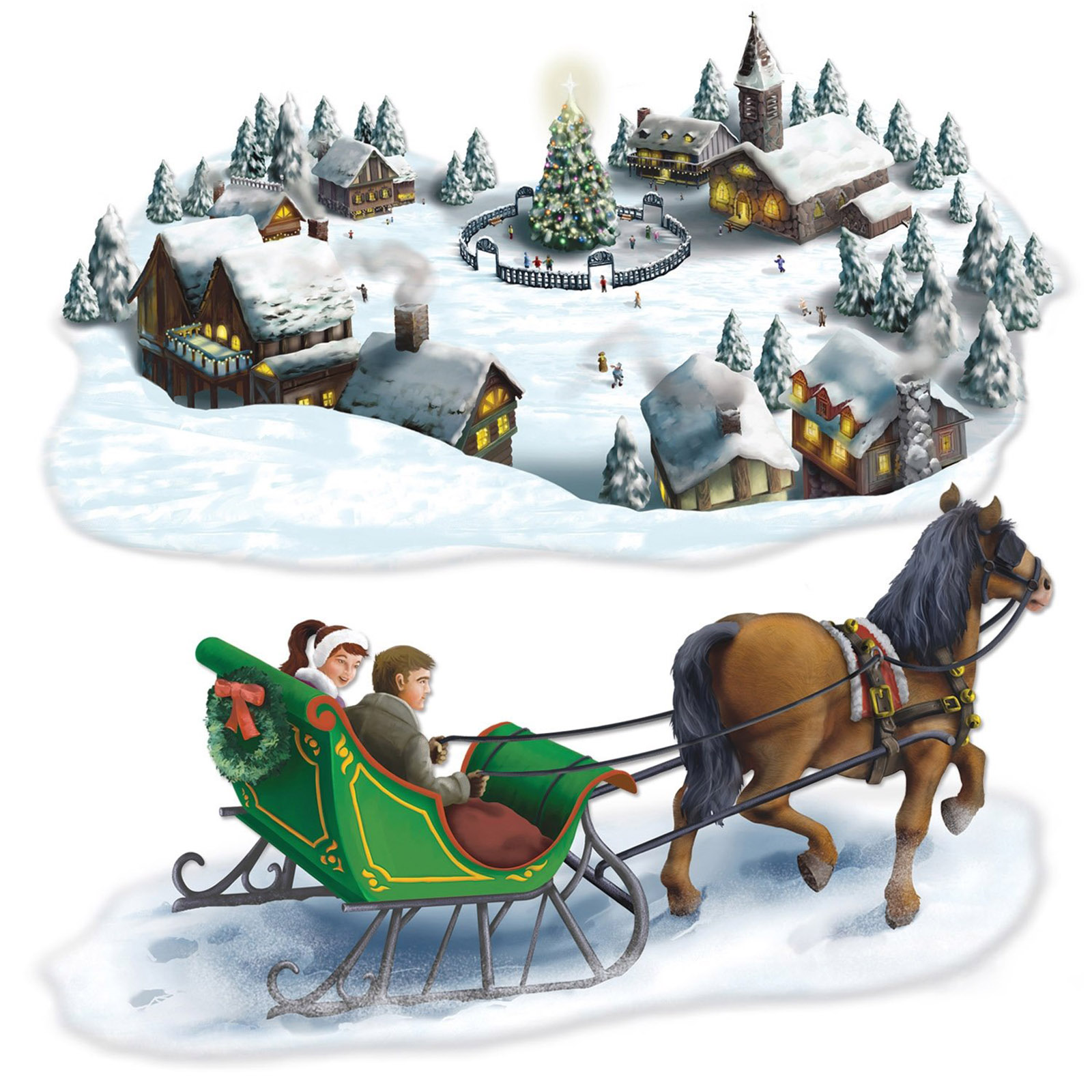 Insta Theme Holiday Village and Sleigh Ride Wall Props (2 Pieces) 