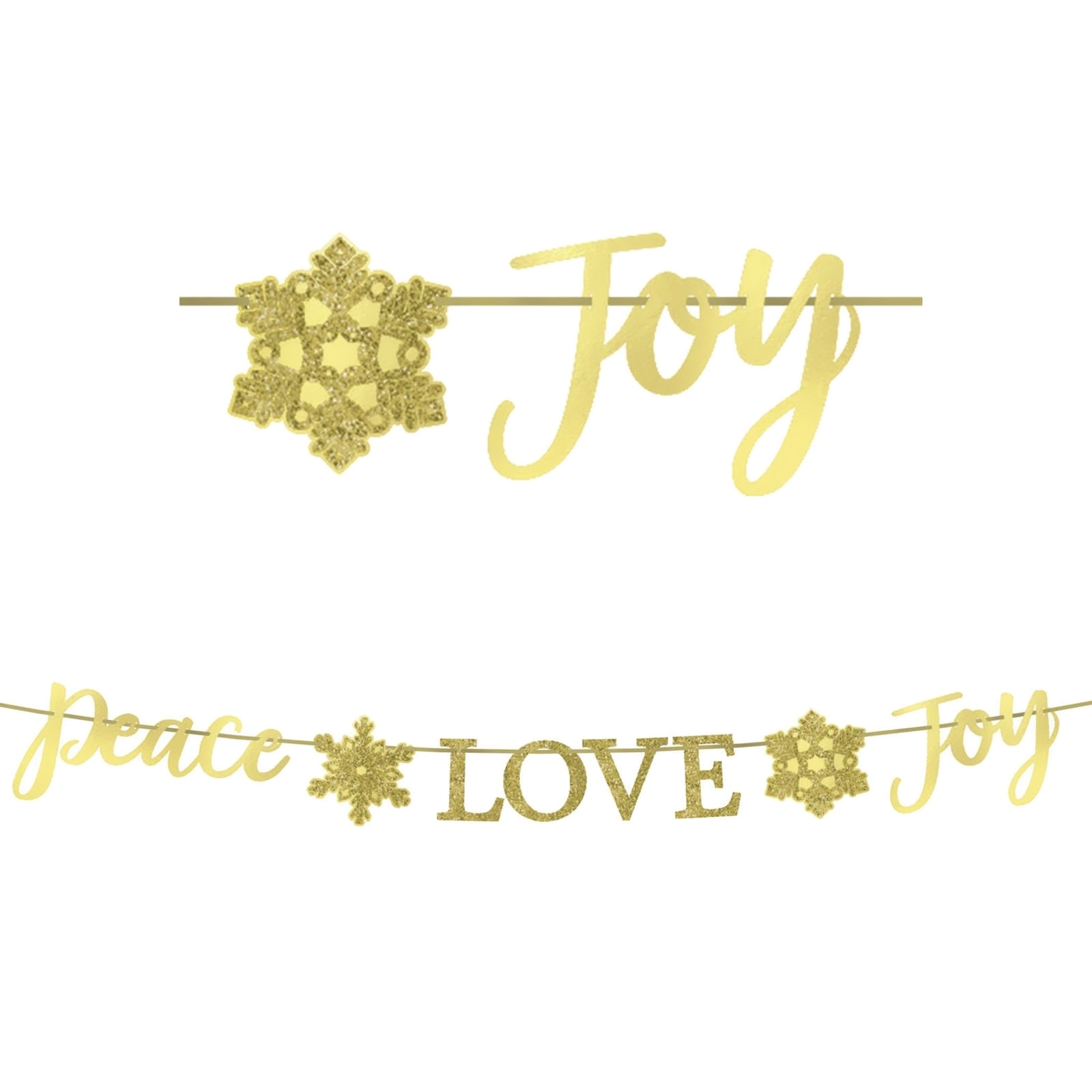 Peace Love Joy Gold Foil and Glitter Letter Banner