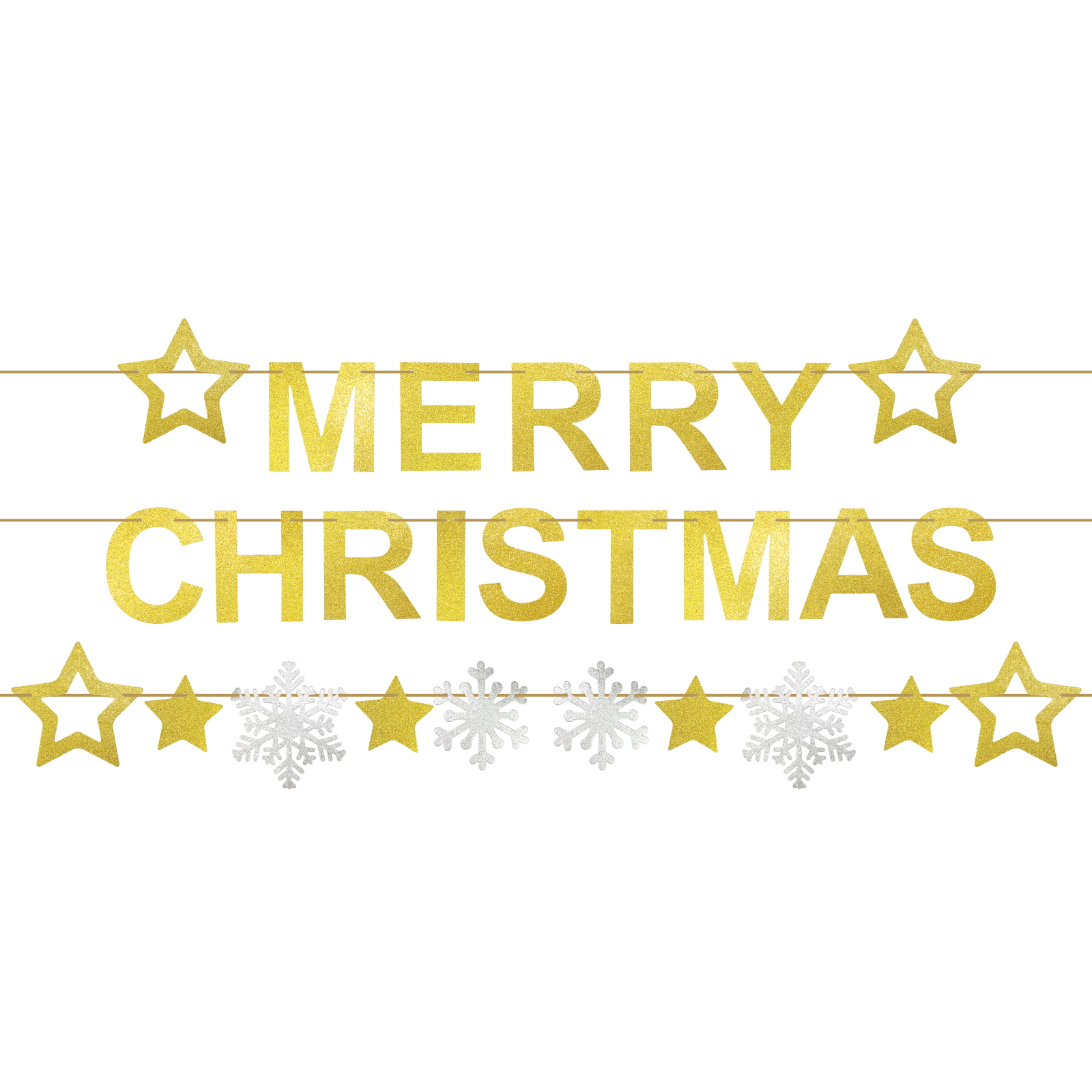 Merry Christmas Gold & Silver Glitter Letter Banner