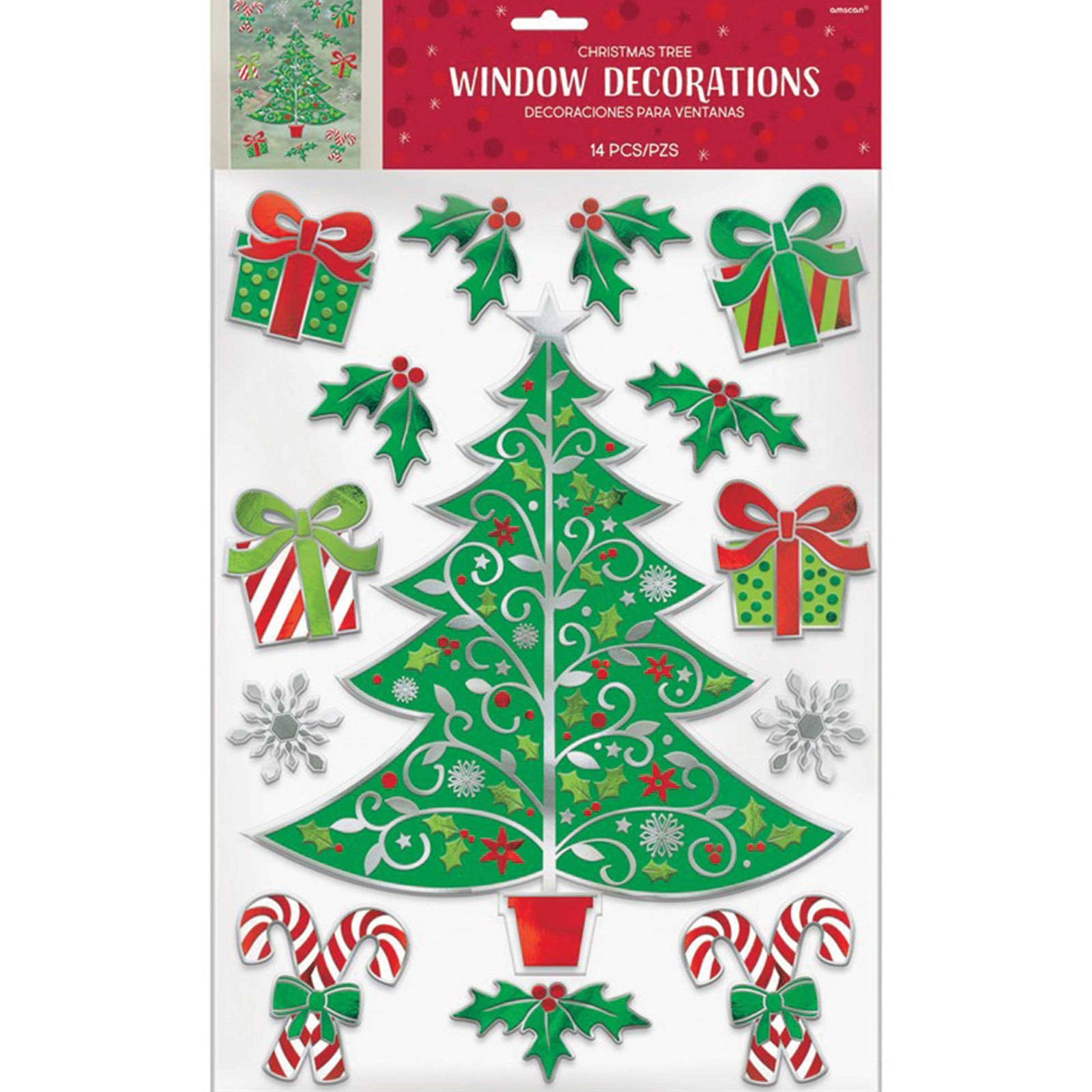 Christmas Tree Window Decorations (Pack of 14)
