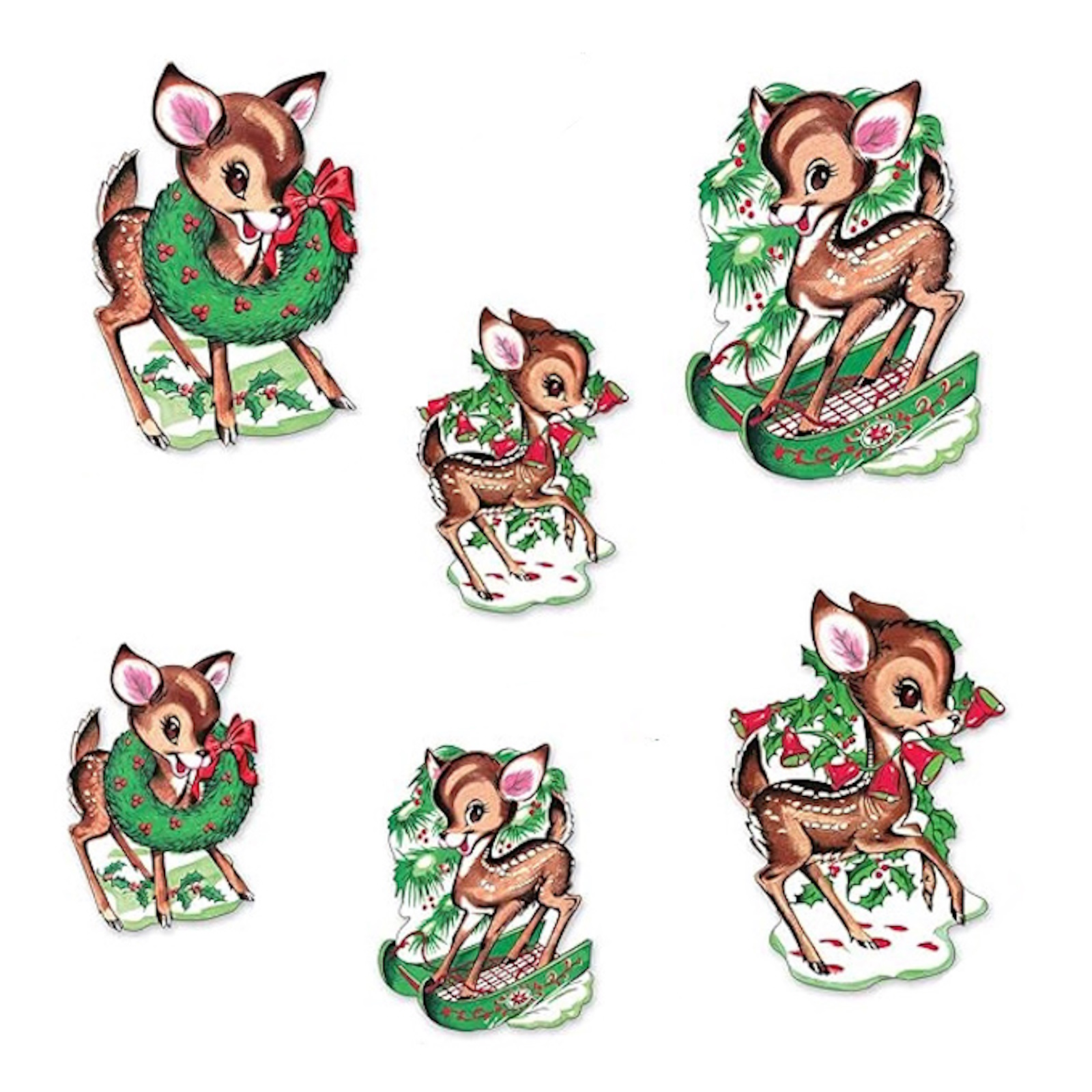 Christmas Vintage Reindeer Cutout Wall Decorations (Pack of 6)