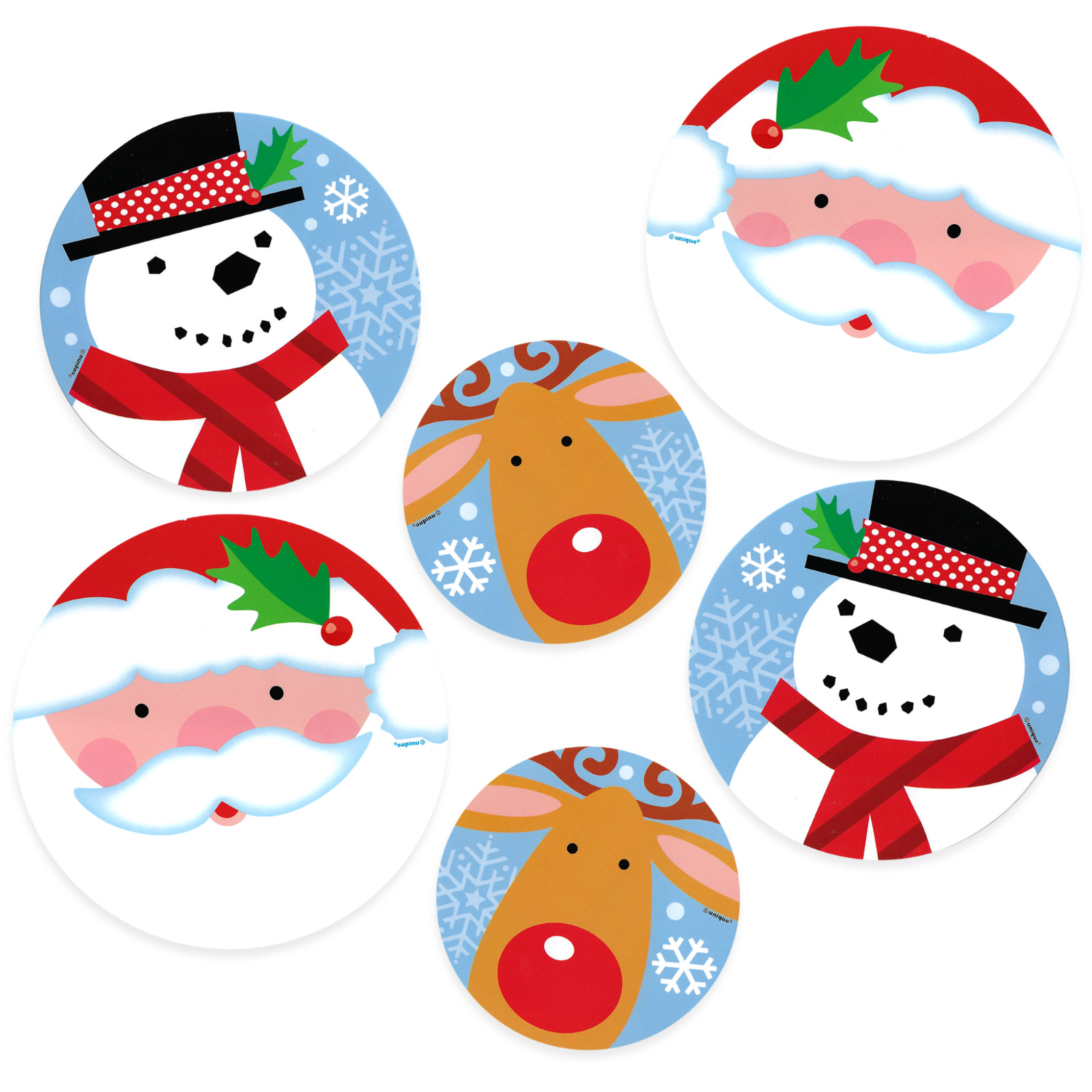 Assorted Christmas Round Cutout Wall Decorations (Pack of 6)