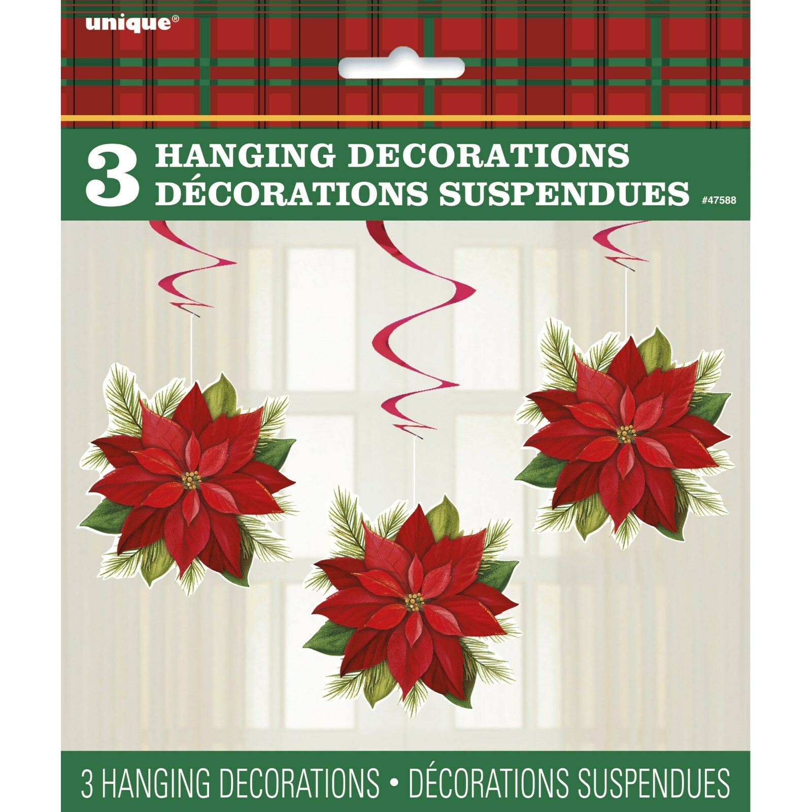 Poinsettia Hanging Decorations (Pack of 3)