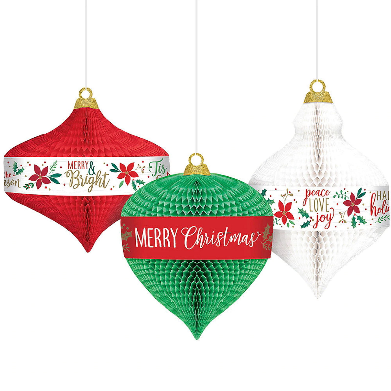 Christmas Wishes Honeycomb Bauble Decorations (Pack of 3)