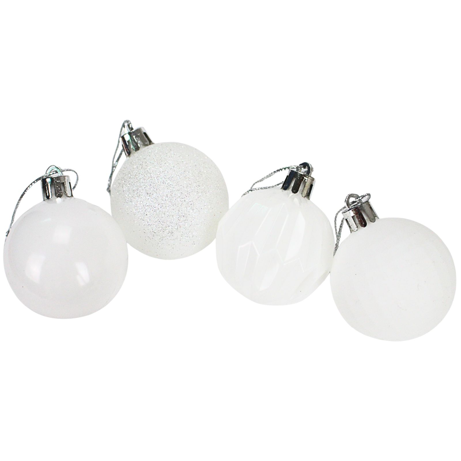 Assorted White Christmas Tree Baubles (Pack of 10)