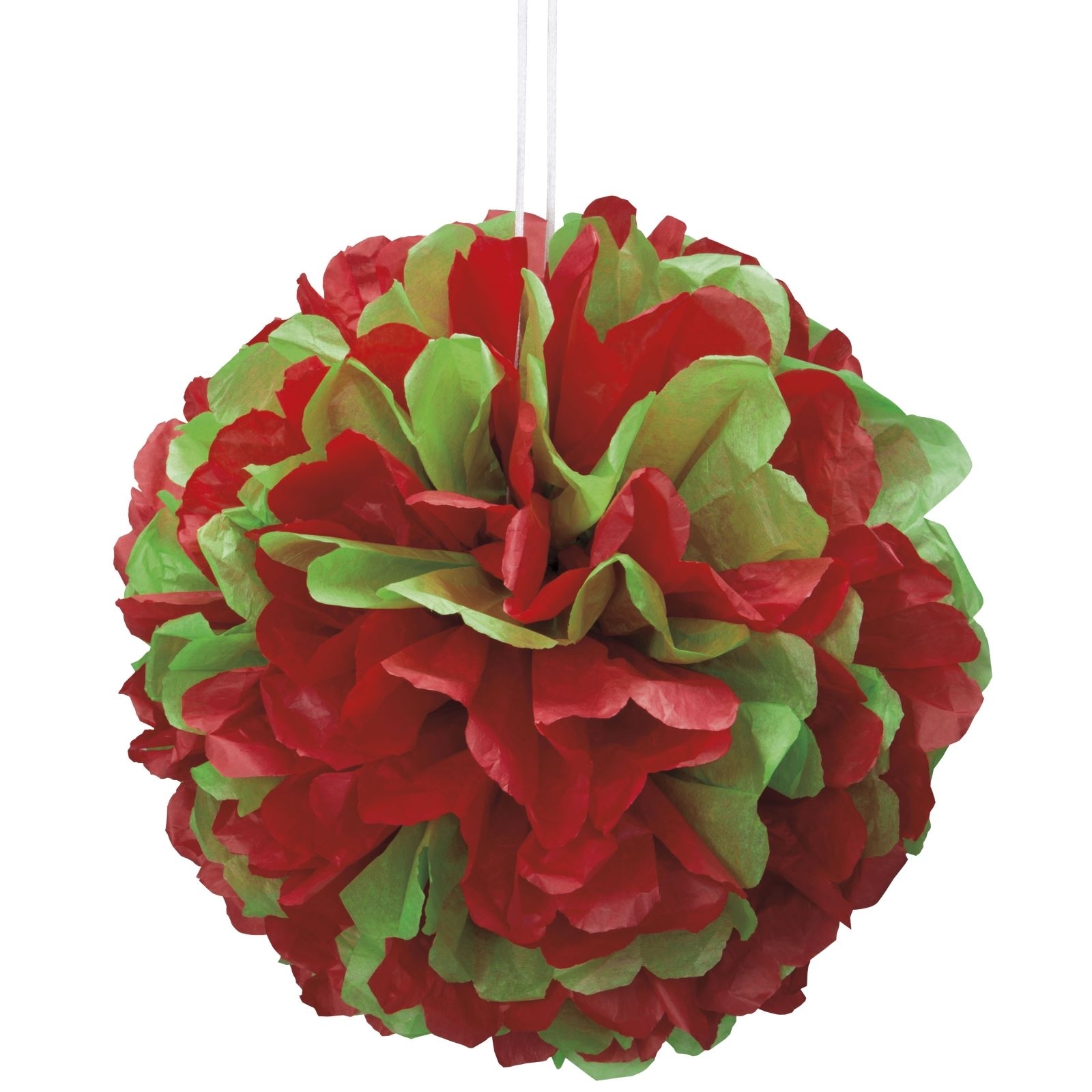 35cm Tissue Paper Puff Ball Red and Green