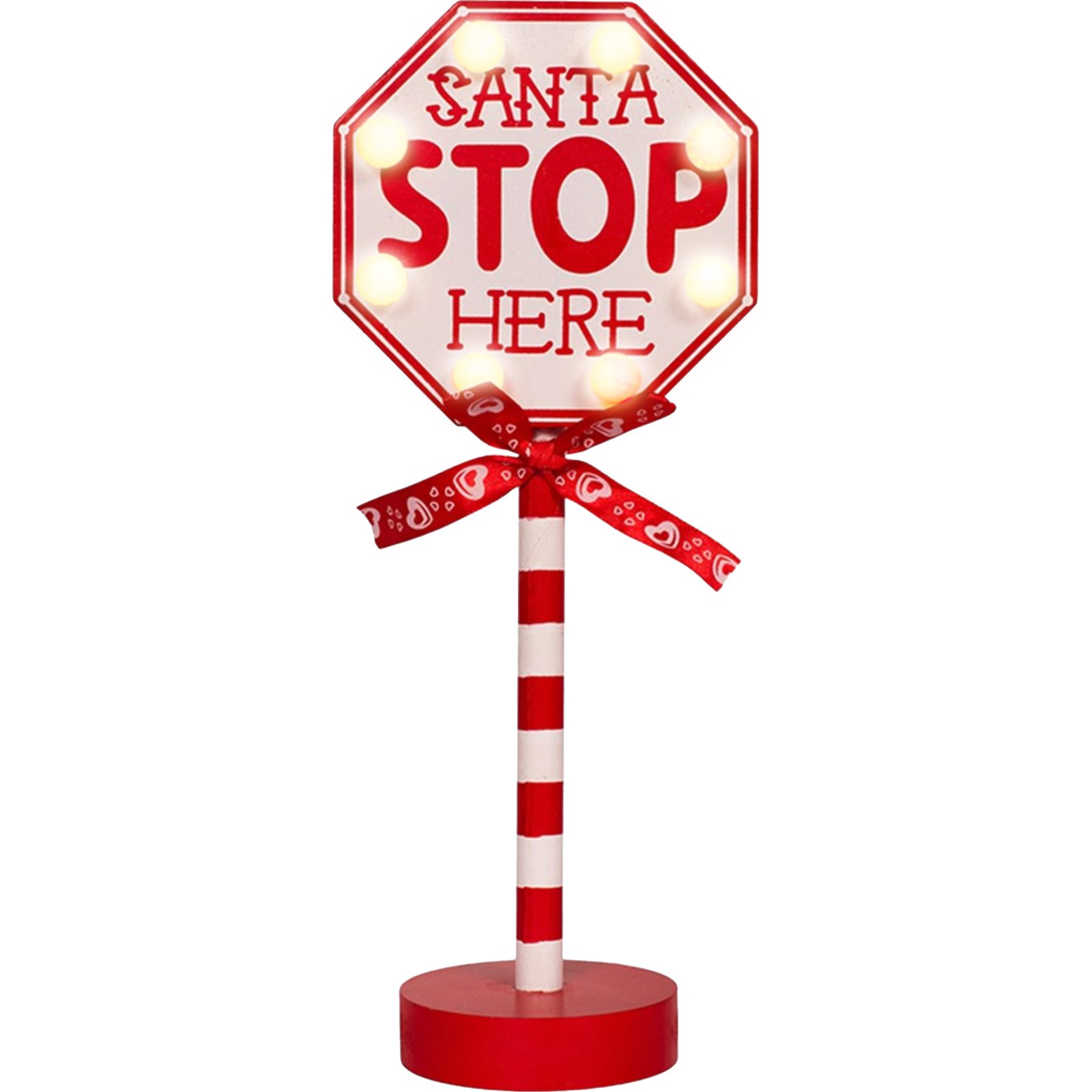 Light Up Wooden Santa Stop Here Christmas Table Decoration