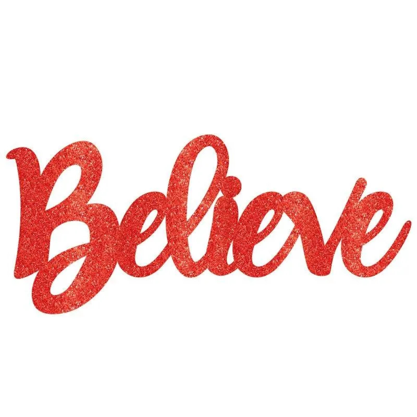 Believe Red Glittered Sign Christmas Photo Prop