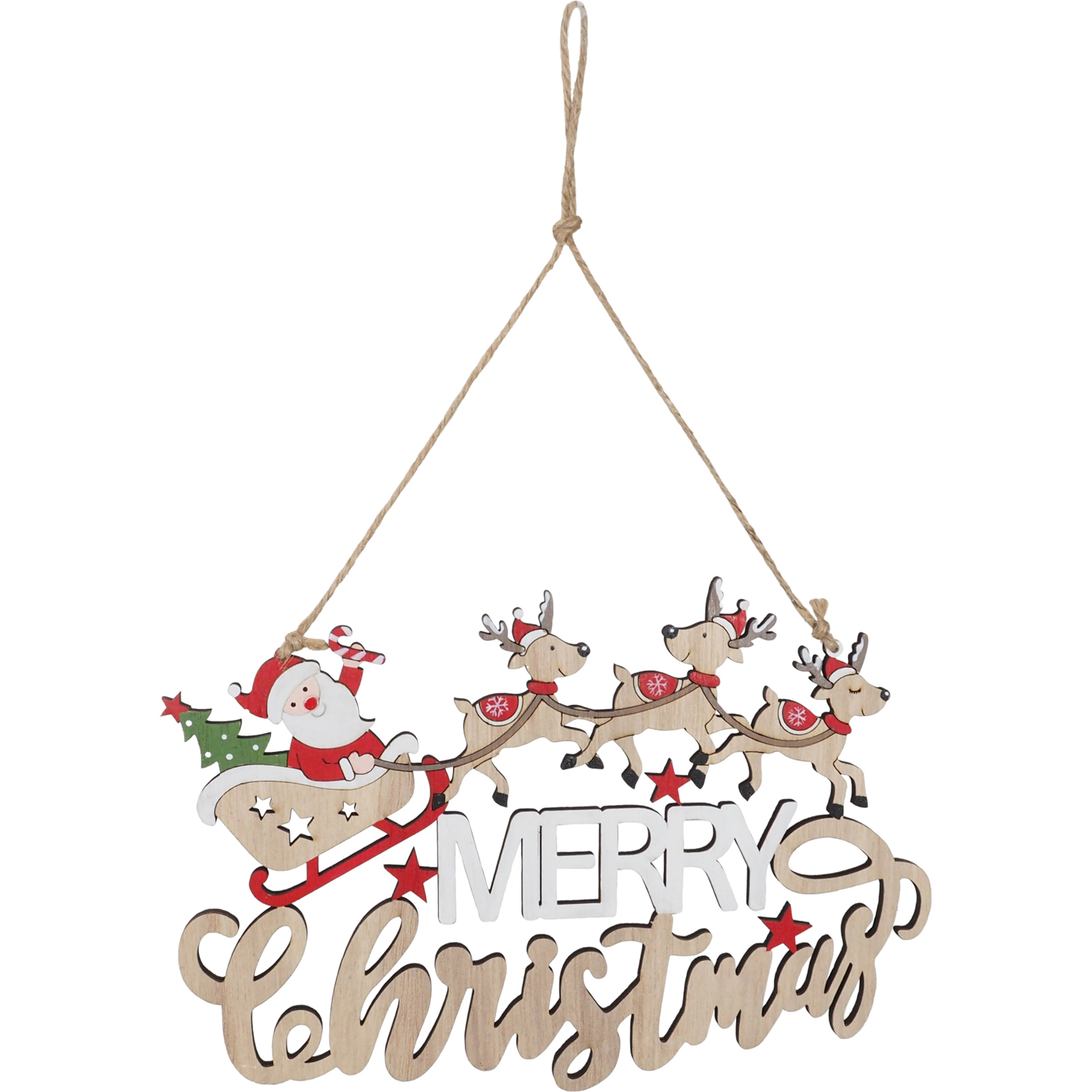 Merry Christmas Reindeer Hanging Wooden Sign 