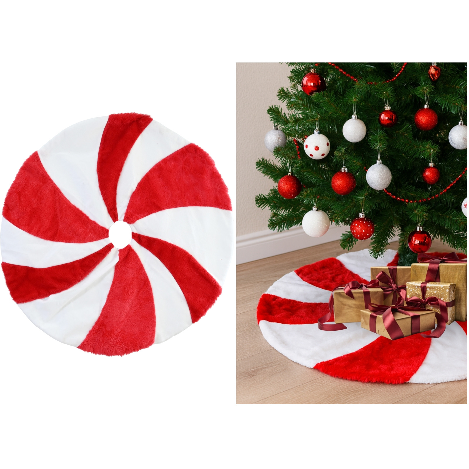 Red and White Candy Stripe Christmas Tree Skirt