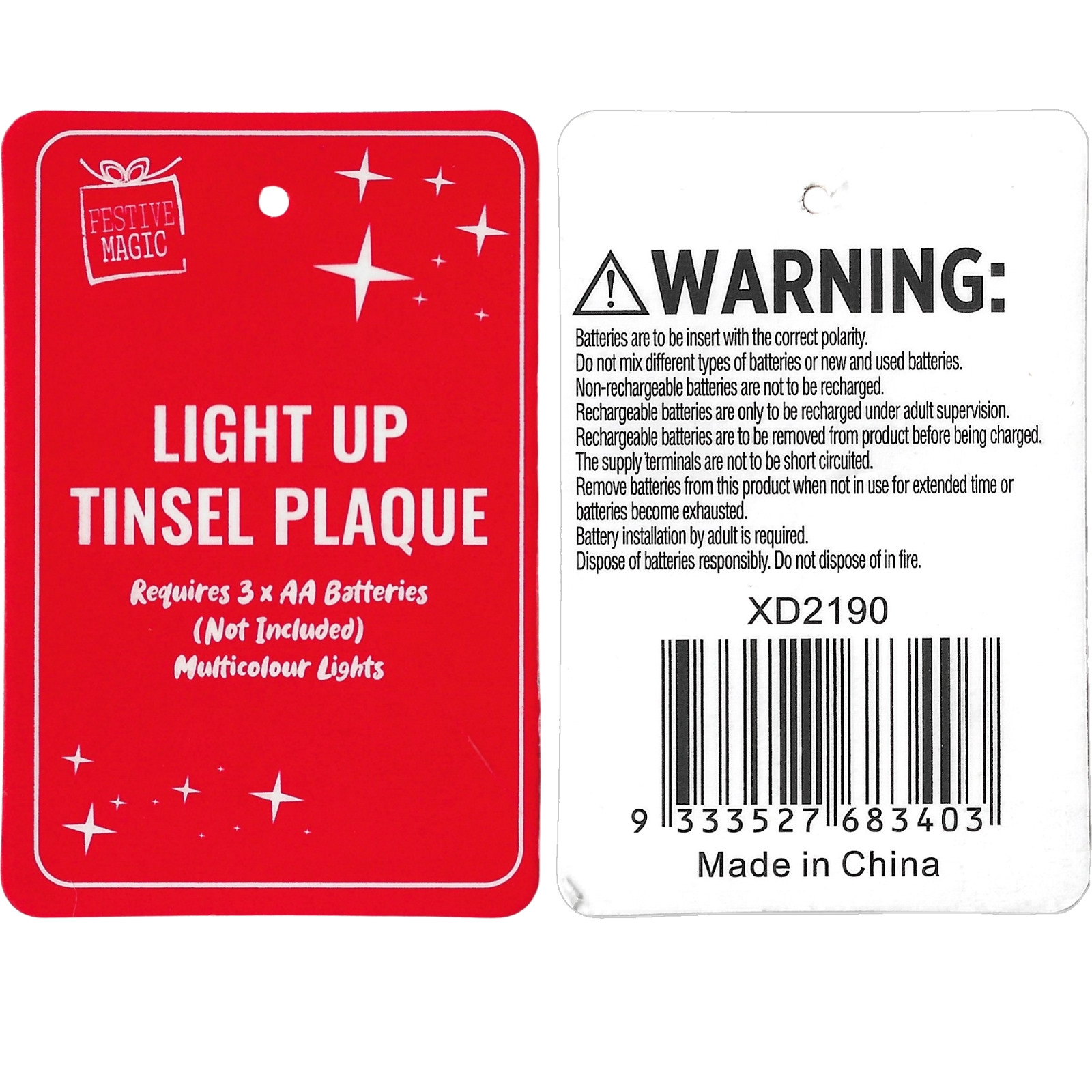 Light Up Tinsel Christmas Tree Wall Decoration 58cm Christmas