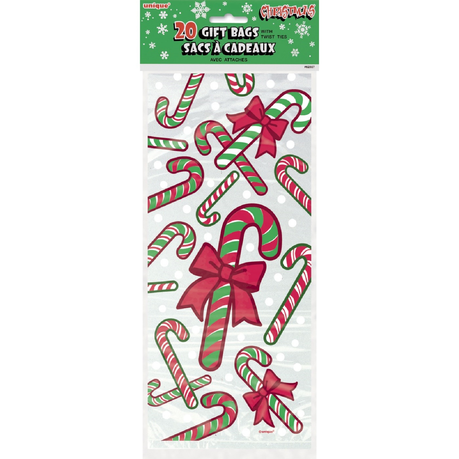 Candy Canes Cellophane Treat Bags (Pack of 20)
