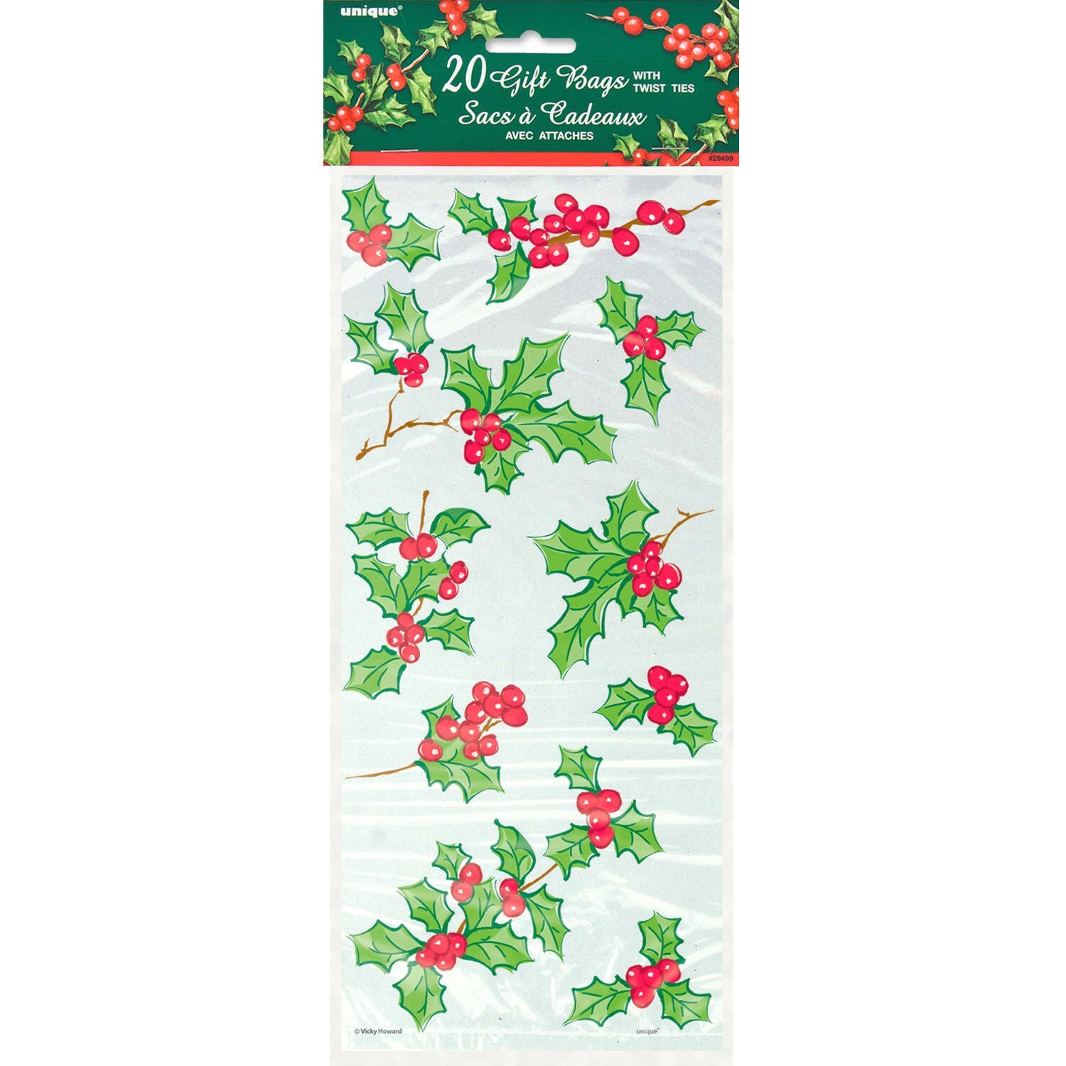 Holly Garland Cellophane Treat Bags (Pack of 20)